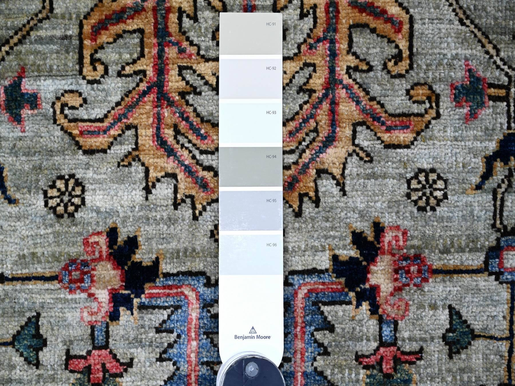 3'1"x15'9" Light Green, Aryana Collection, Heriz Design, Hand Knotted, High Mountain Wool, Soft Pile, Vegetable Dyes, Densely Woven, XL Runner, Oriental Rug HR21266 - Image 3