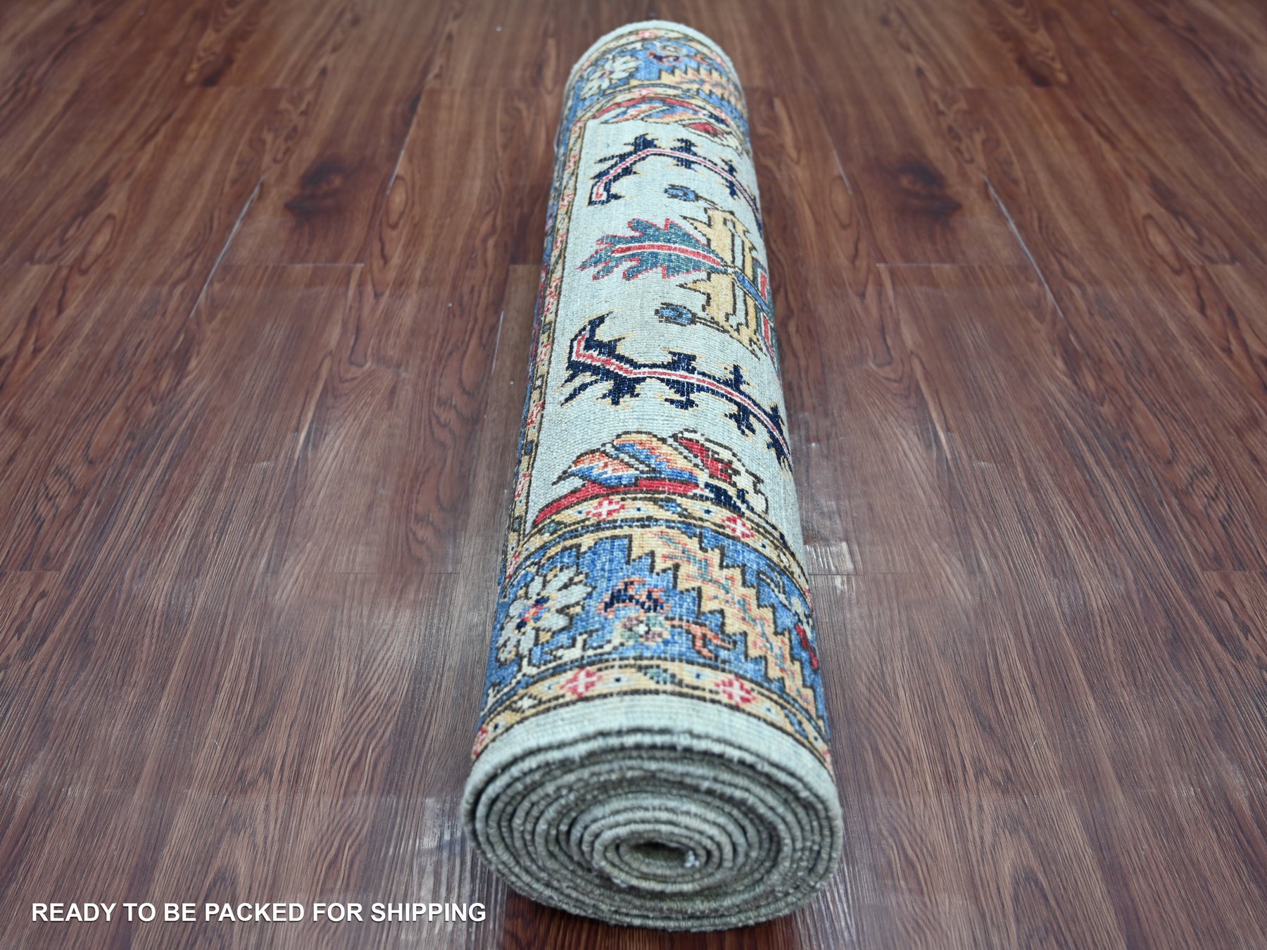 3'1"x15'9" Light Green, Aryana Collection, Heriz Design, Hand Knotted, High Mountain Wool, Soft Pile, Vegetable Dyes, Densely Woven, XL Runner, Oriental Rug HR21266 - Image 4
