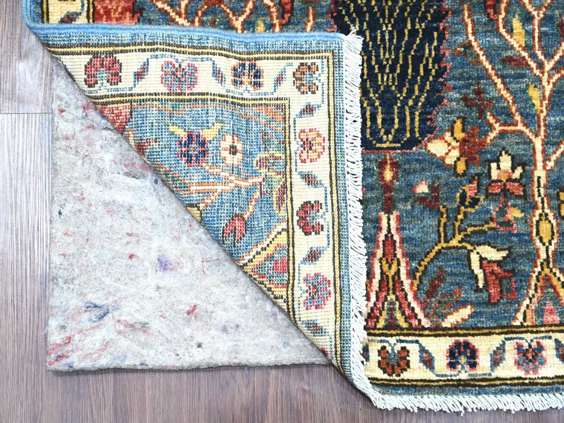 2'7"x12'10" Aegean Blue, Ethnic Tribal Cypress Tree Design, Aryana Collection, Hand Knotted, High Mountain Wool, Soft Pile, Vegetable Dyes, Densely Woven, Runner, Oriental Rug HR21267 - Image 2