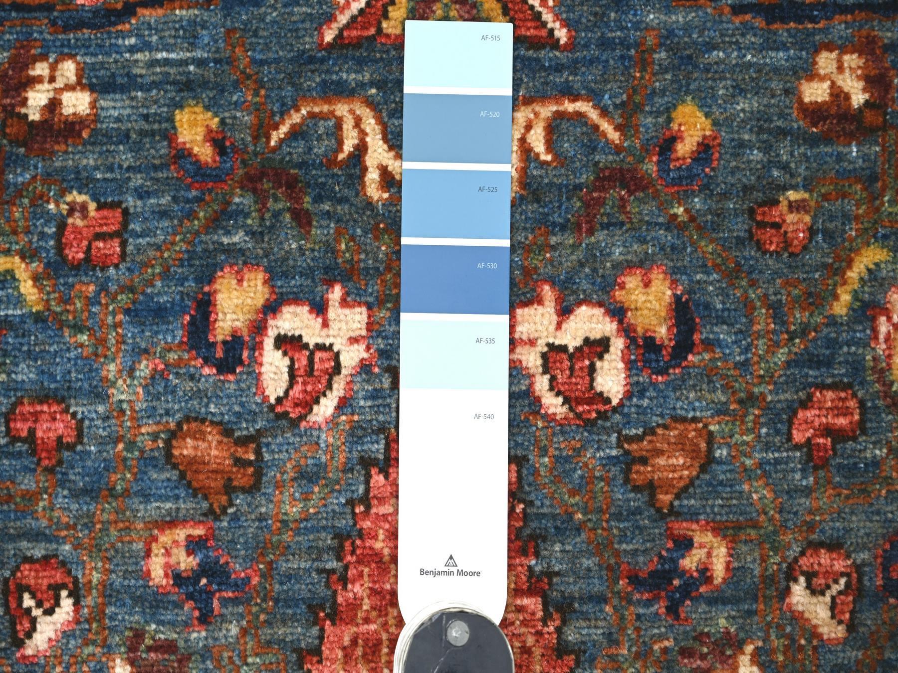 2'7"x12'10" Aegean Blue, Ethnic Tribal Cypress Tree Design, Aryana Collection, Hand Knotted, High Mountain Wool, Soft Pile, Vegetable Dyes, Densely Woven, Runner, Oriental Rug HR21267 - Image 3