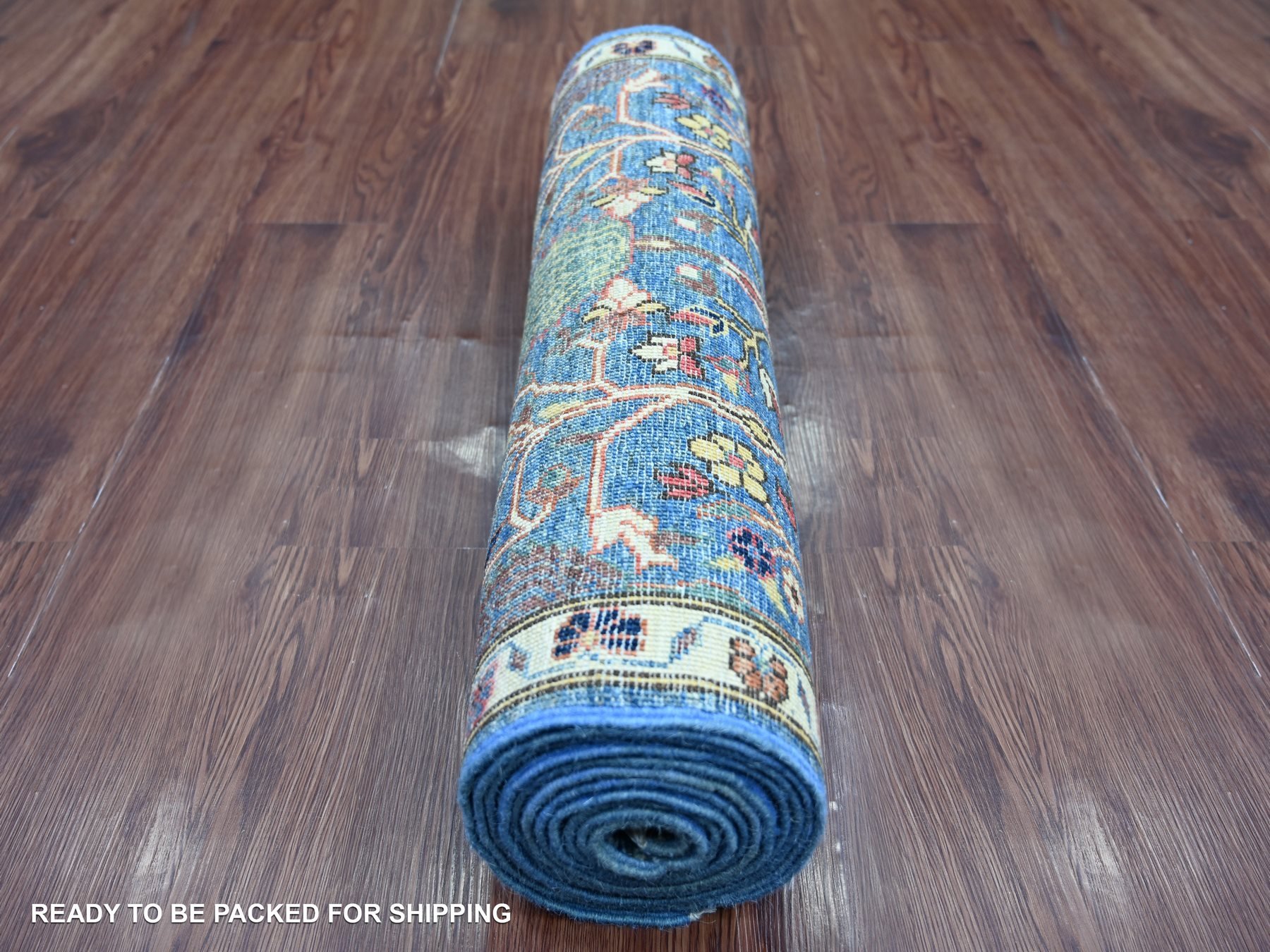 2'7"x12'10" Aegean Blue, Ethnic Tribal Cypress Tree Design, Aryana Collection, Hand Knotted, High Mountain Wool, Soft Pile, Vegetable Dyes, Densely Woven, Runner, Oriental Rug HR21267 - Image 4