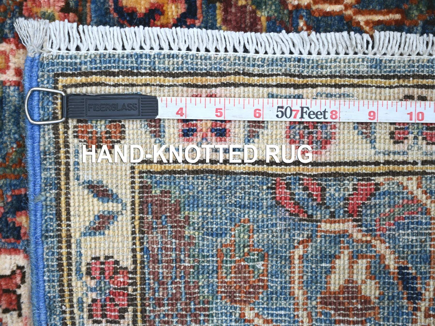 2'7"x12'10" Aegean Blue, Ethnic Tribal Cypress Tree Design, Aryana Collection, Hand Knotted, High Mountain Wool, Soft Pile, Vegetable Dyes, Densely Woven, Runner, Oriental Rug HR21267 - Image 6