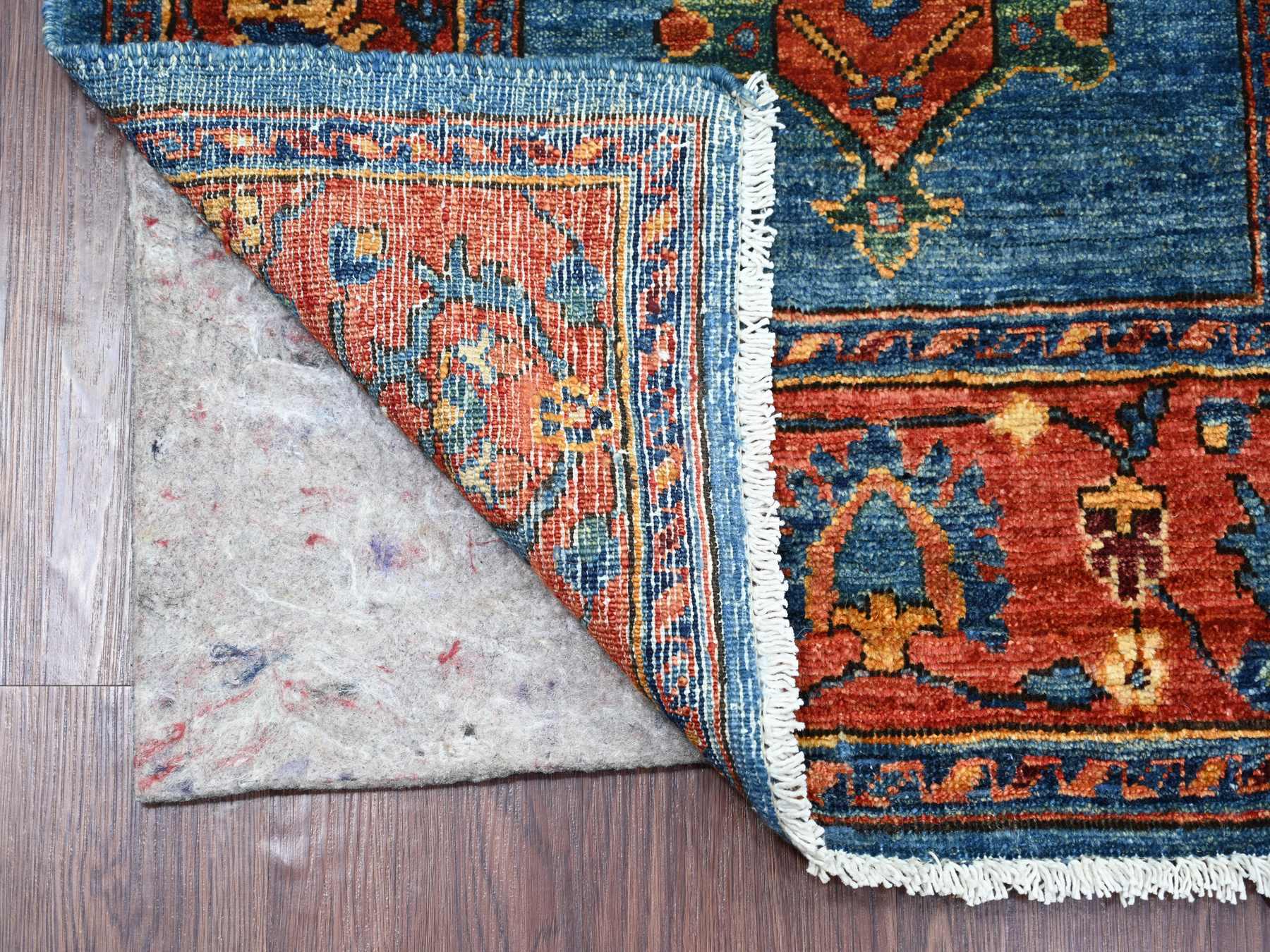 2'9"x10'2" Bayern Blue, Aryana Collection, Open Field Bakshaish Design, Geometric Pattern, Hand Knotted, High Mountain Wool, Soft Pile, Vegetable Dyes, Densely Woven, Runner, Oriental Rug HR21273 - Image 2