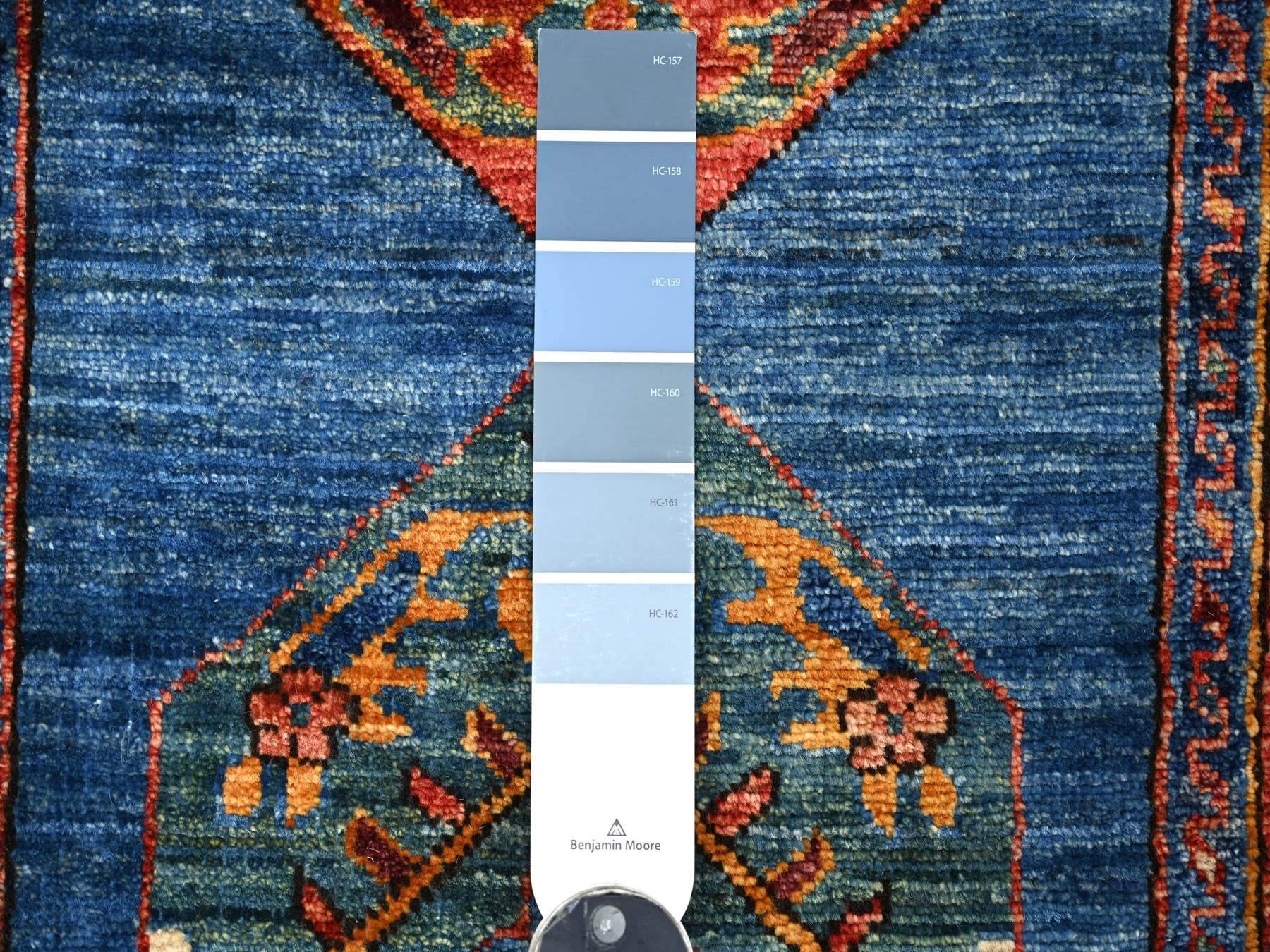 2'9"x10'2" Bayern Blue, Aryana Collection, Open Field Bakshaish Design, Geometric Pattern, Hand Knotted, High Mountain Wool, Soft Pile, Vegetable Dyes, Densely Woven, Runner, Oriental Rug HR21273 - Image 3