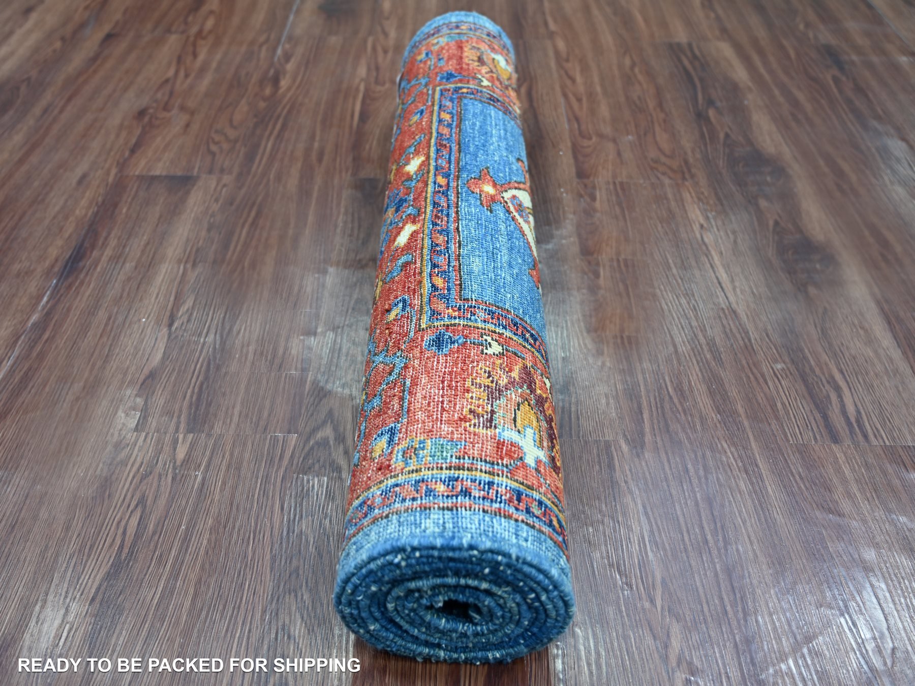 2'9"x10'2" Bayern Blue, Aryana Collection, Open Field Bakshaish Design, Geometric Pattern, Hand Knotted, High Mountain Wool, Soft Pile, Vegetable Dyes, Densely Woven, Runner, Oriental Rug HR21273 - Image 4