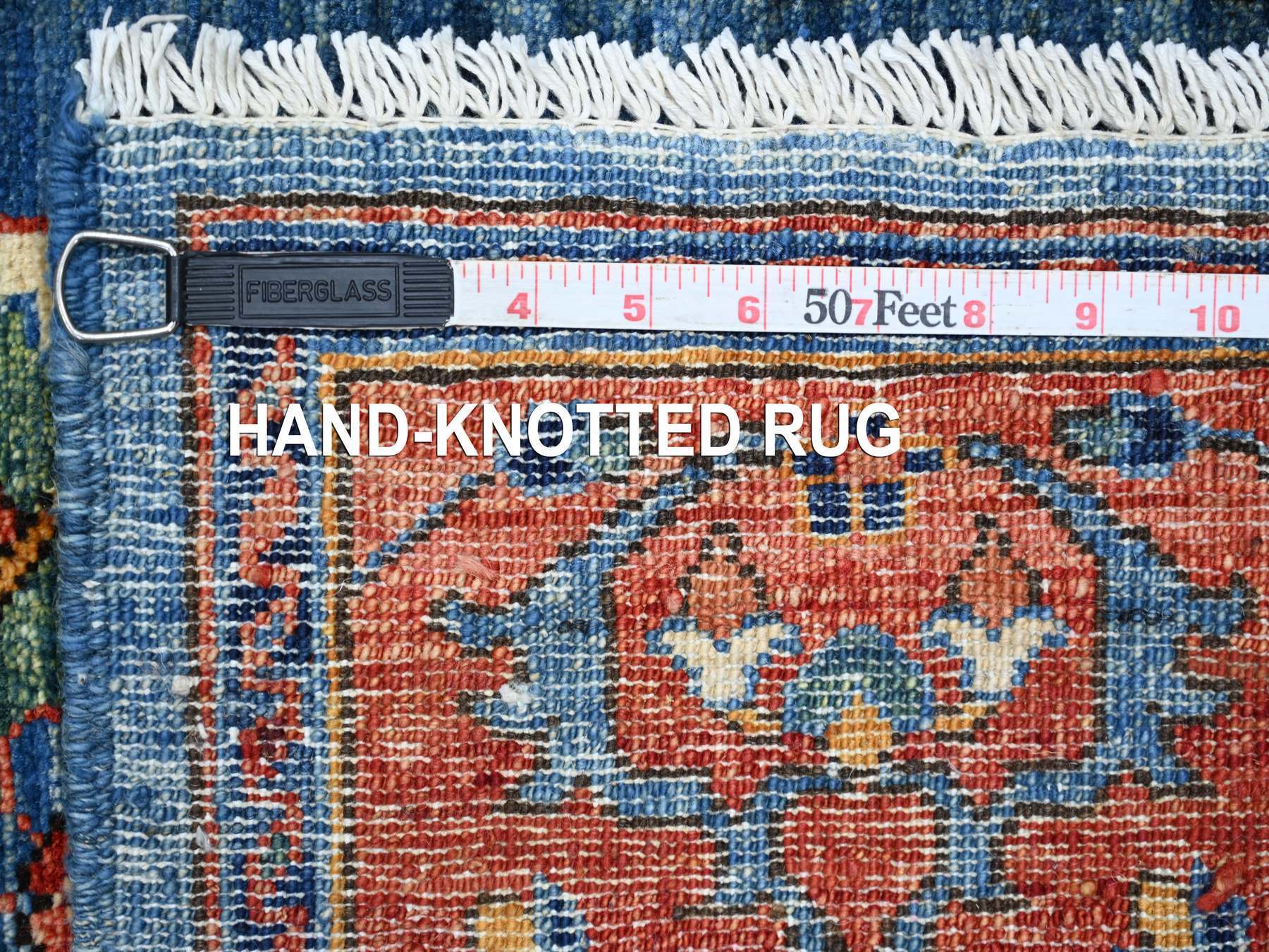 2'9"x10'2" Bayern Blue, Aryana Collection, Open Field Bakshaish Design, Geometric Pattern, Hand Knotted, High Mountain Wool, Soft Pile, Vegetable Dyes, Densely Woven, Runner, Oriental Rug HR21273 - Image 6