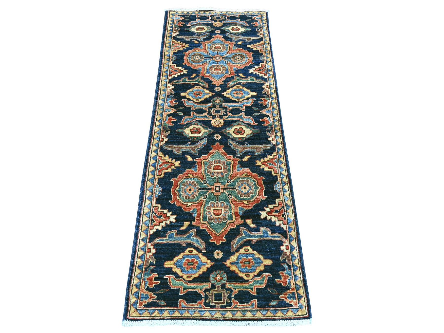 2'1"x6' Yale Blue, Aryana Grade, Northwest Persian Design, Hand Knotted, High Mountain Wool, Soft Pile, Vegetable Dyes, Densely Woven, Narrow Runner, Oriental Rug HR21283