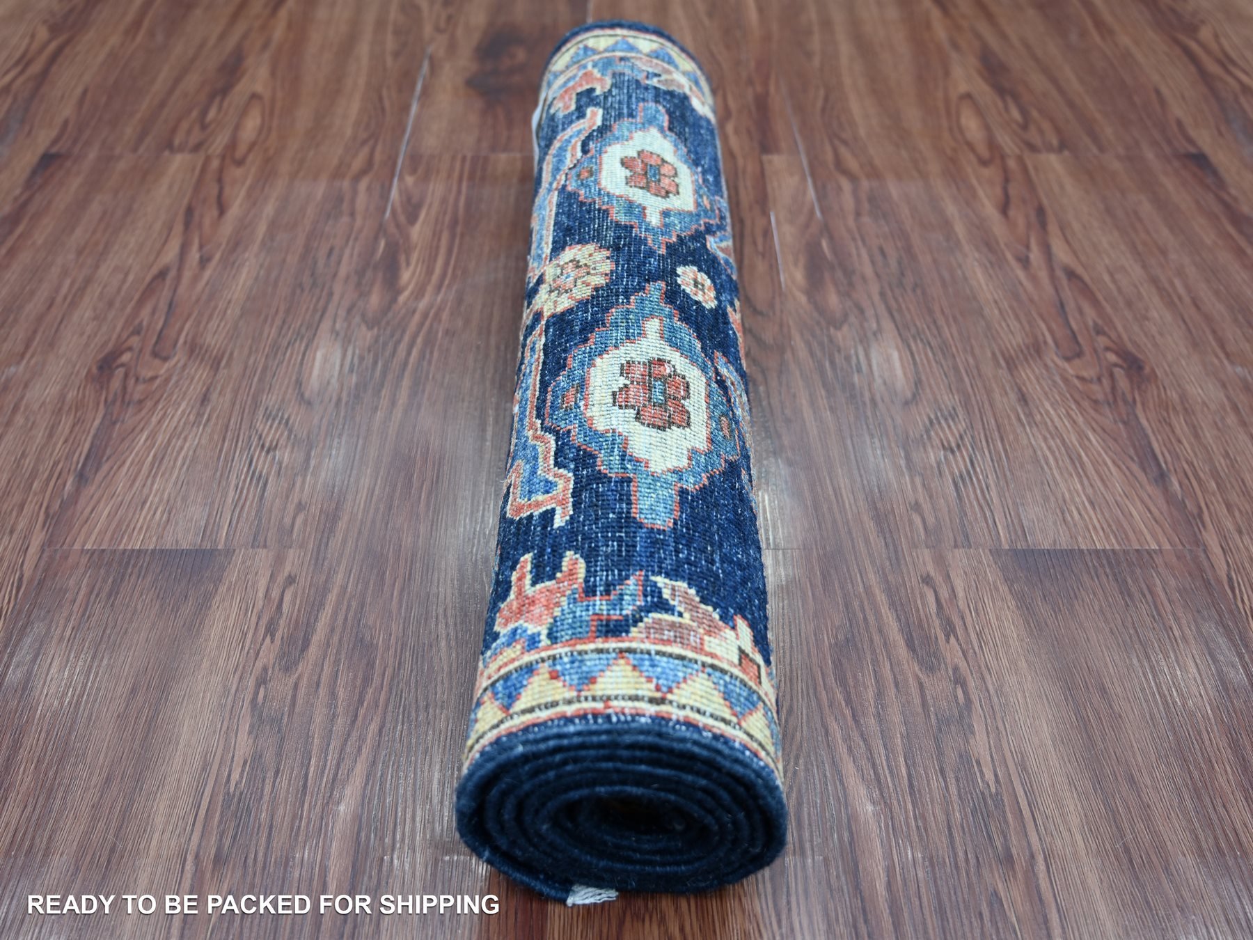 2'1"x6' Yale Blue, Aryana Grade, Northwest Persian Design, Hand Knotted, High Mountain Wool, Soft Pile, Vegetable Dyes, Densely Woven, Narrow Runner, Oriental Rug HR21283 - Image 4