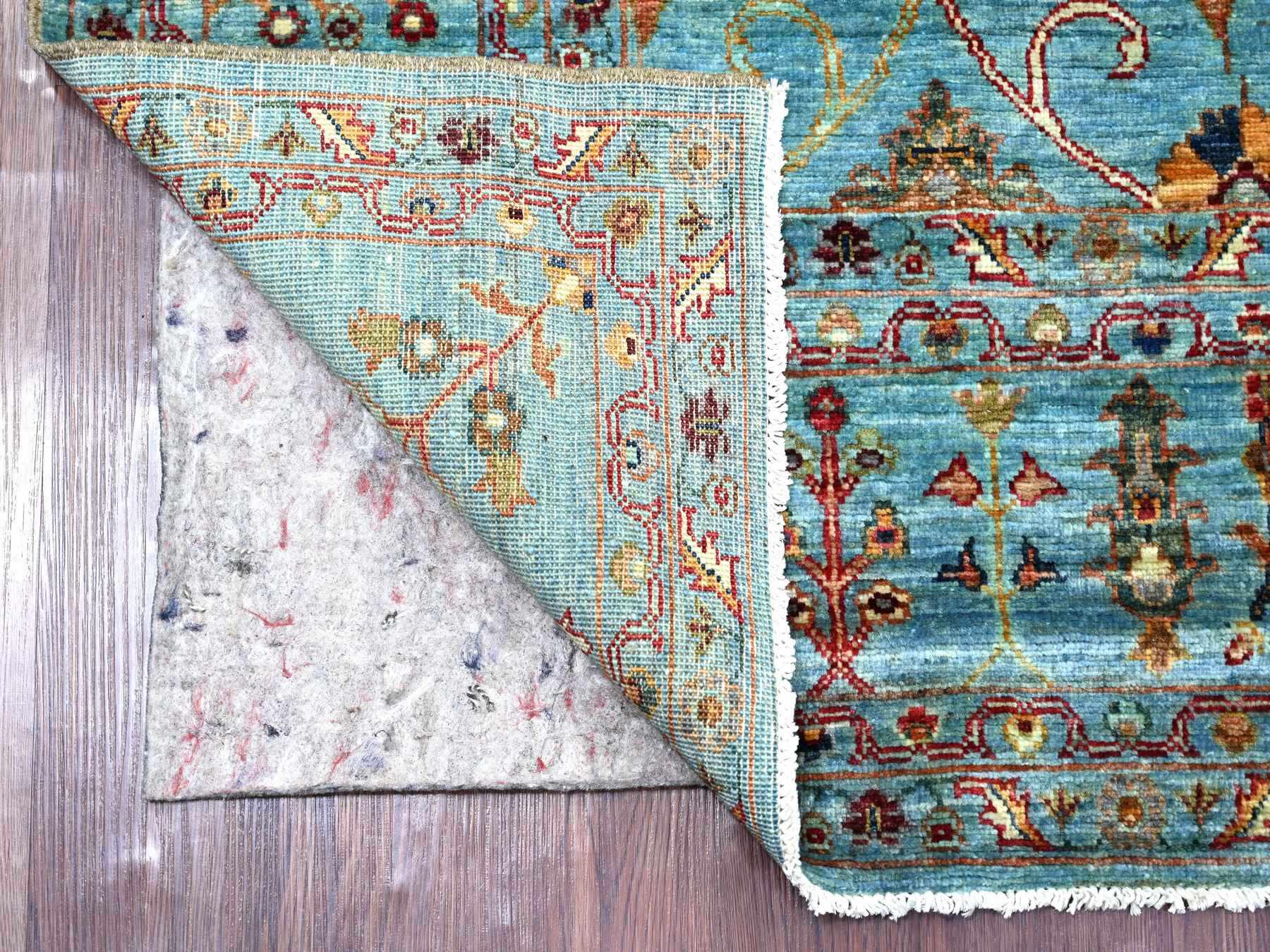 5'7"x8'2" Cerulean Blue, Afghan Sultani with Pomegranate Design, Hand Knotted, High Mountain Wool, Soft Pile, Vegetable Dyes, Densely Woven, Oriental Rug HR21288 - Image 2