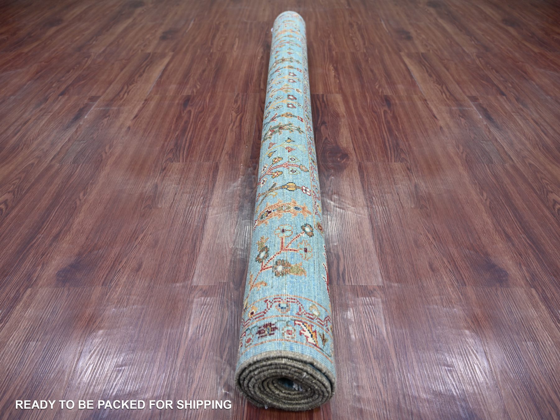 5'7"x8'2" Cerulean Blue, Afghan Sultani with Pomegranate Design, Hand Knotted, High Mountain Wool, Soft Pile, Vegetable Dyes, Densely Woven, Oriental Rug HR21288 - Image 4