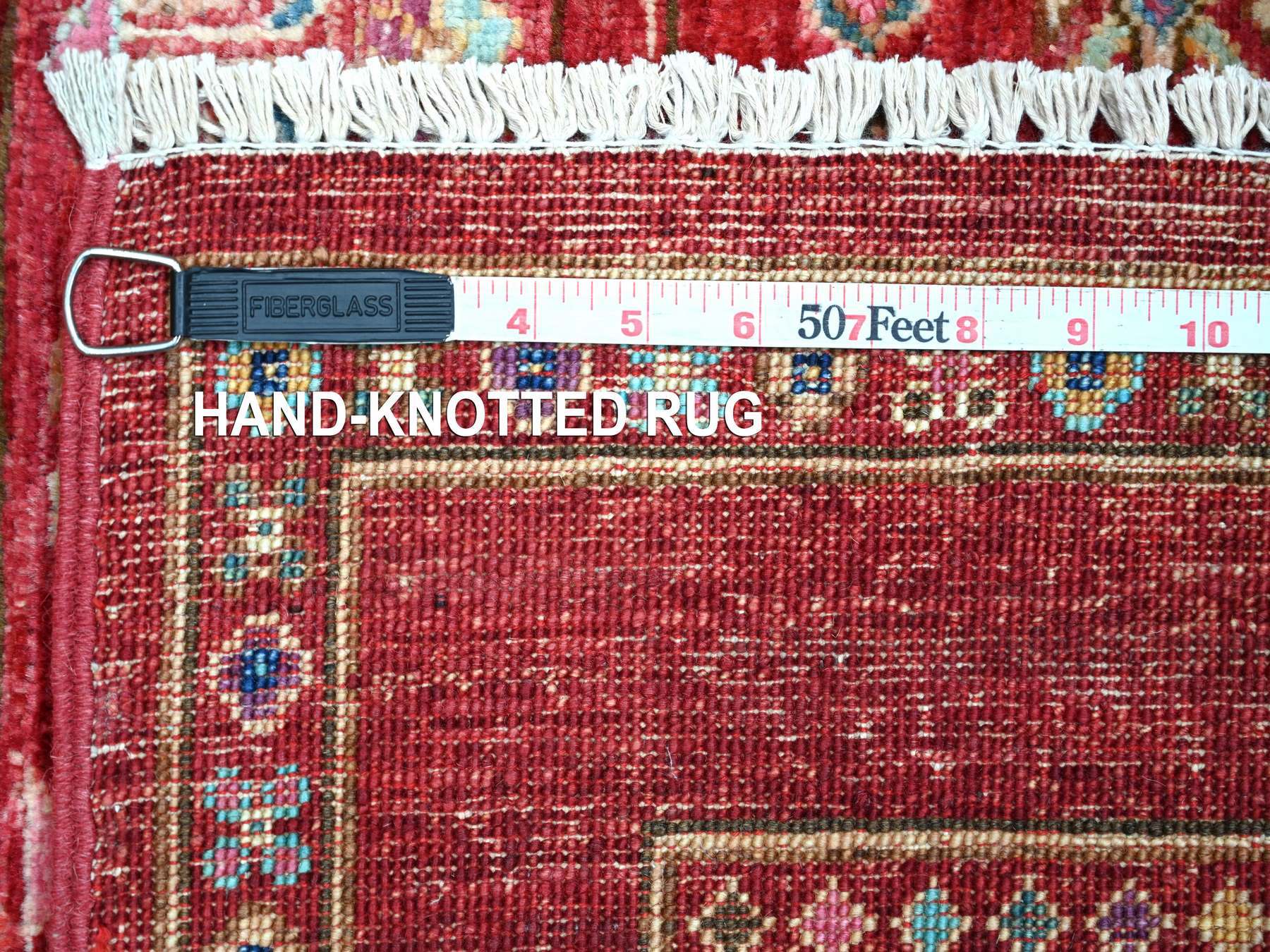 5'8"x8'3" Savvy Red, Kashkuli Gabbeh with Khorjin Design, Small Animal Figurines, Hand Knotted, Natural Wool, Vegetable Dyes, Oriental Rug HR21289 - Image 6