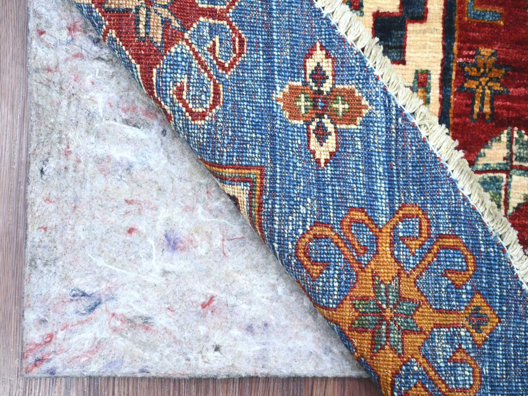 5'7"x5'7" Bayern Blue, Afghan Super Kazak with Star Geometric Design, Vegetable Dyes, Pure Wool, Hand Knotted, Round, Oriental Rug HR21294 - Image 2