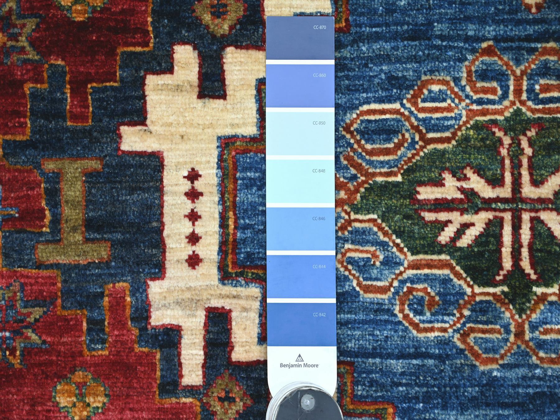 5'7"x5'7" Bayern Blue, Afghan Super Kazak with Star Geometric Design, Vegetable Dyes, Pure Wool, Hand Knotted, Round, Oriental Rug HR21294 - Image 3
