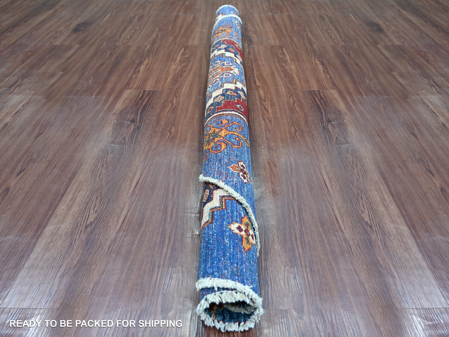 5'7"x5'7" Bayern Blue, Afghan Super Kazak with Star Geometric Design, Vegetable Dyes, Pure Wool, Hand Knotted, Round, Oriental Rug HR21294 - Image 4