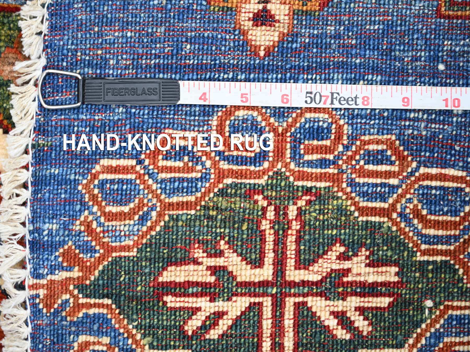 5'7"x5'7" Bayern Blue, Afghan Super Kazak with Star Geometric Design, Vegetable Dyes, Pure Wool, Hand Knotted, Round, Oriental Rug HR21294 - Image 6