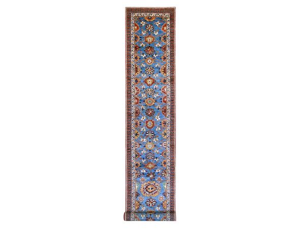 2'10"x19'3" Marlin Blue, Aryana Grade, Mahal All Over Design, Hand Knotted, High Mountain Wool, Soft Pile, Vegetable Dyes, Densely Woven, XL Runner, Oriental Rug HR21318