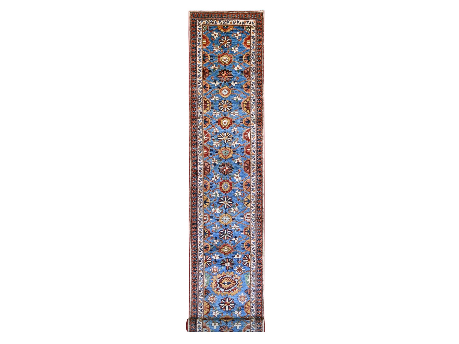 2'10"x19'3" Marlin Blue, Aryana Grade, Mahal All Over Design, Hand Knotted, High Mountain Wool, Soft Pile, Vegetable Dyes, Densely Woven, XL Runner, Oriental Rug HR21318