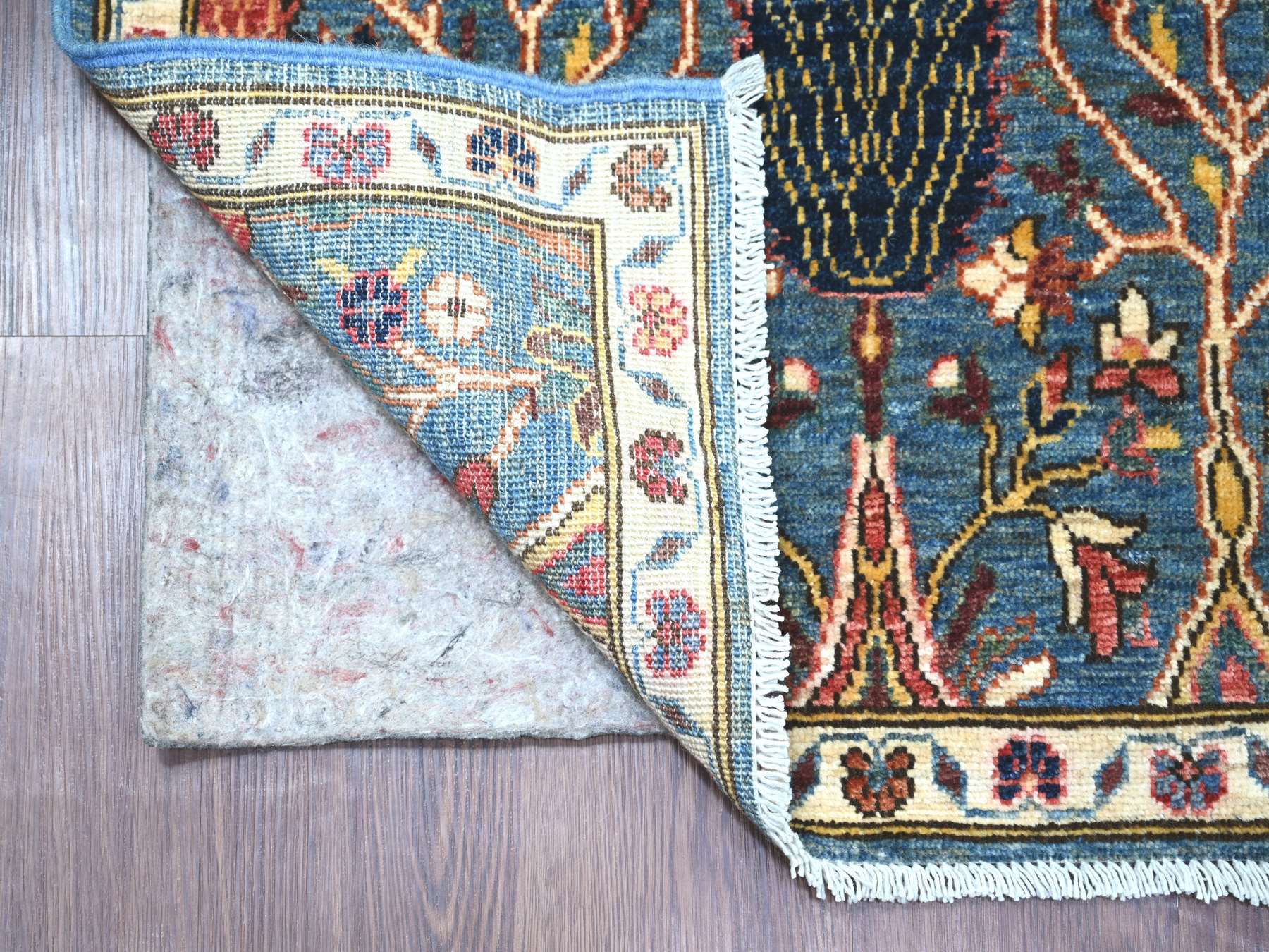 2'7"x13' Aegean Blue, Ethnic Tribal Cypress Tree Design, Aryana Collection, Hand Knotted, High Mountain Wool, Soft Pile, Vegetable Dyes, Densely Woven, Runner, Oriental Rug HR21330 - Image 2