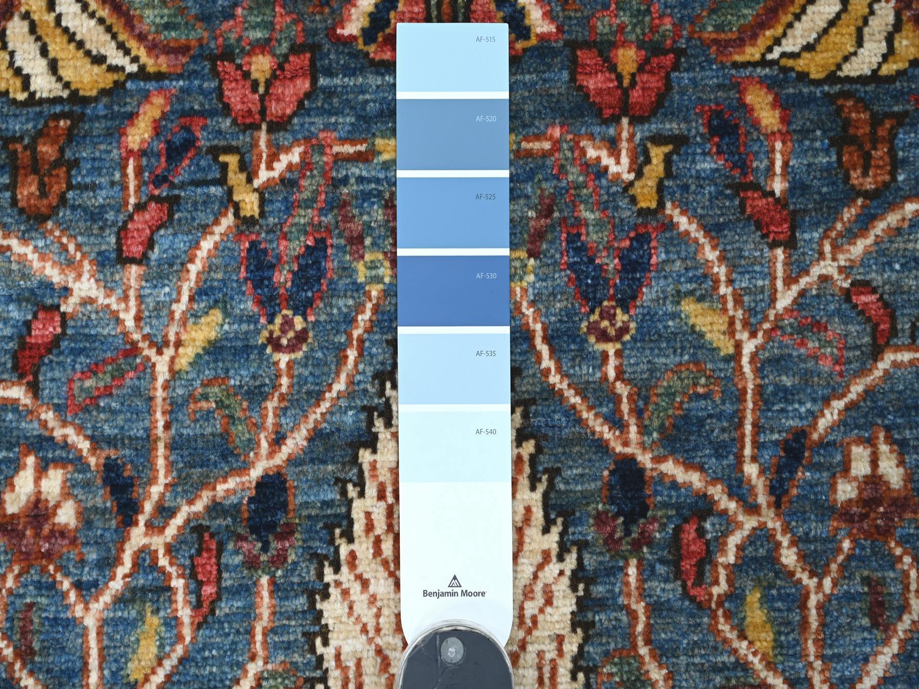 2'7"x13' Aegean Blue, Ethnic Tribal Cypress Tree Design, Aryana Collection, Hand Knotted, High Mountain Wool, Soft Pile, Vegetable Dyes, Densely Woven, Runner, Oriental Rug HR21330 - Image 3