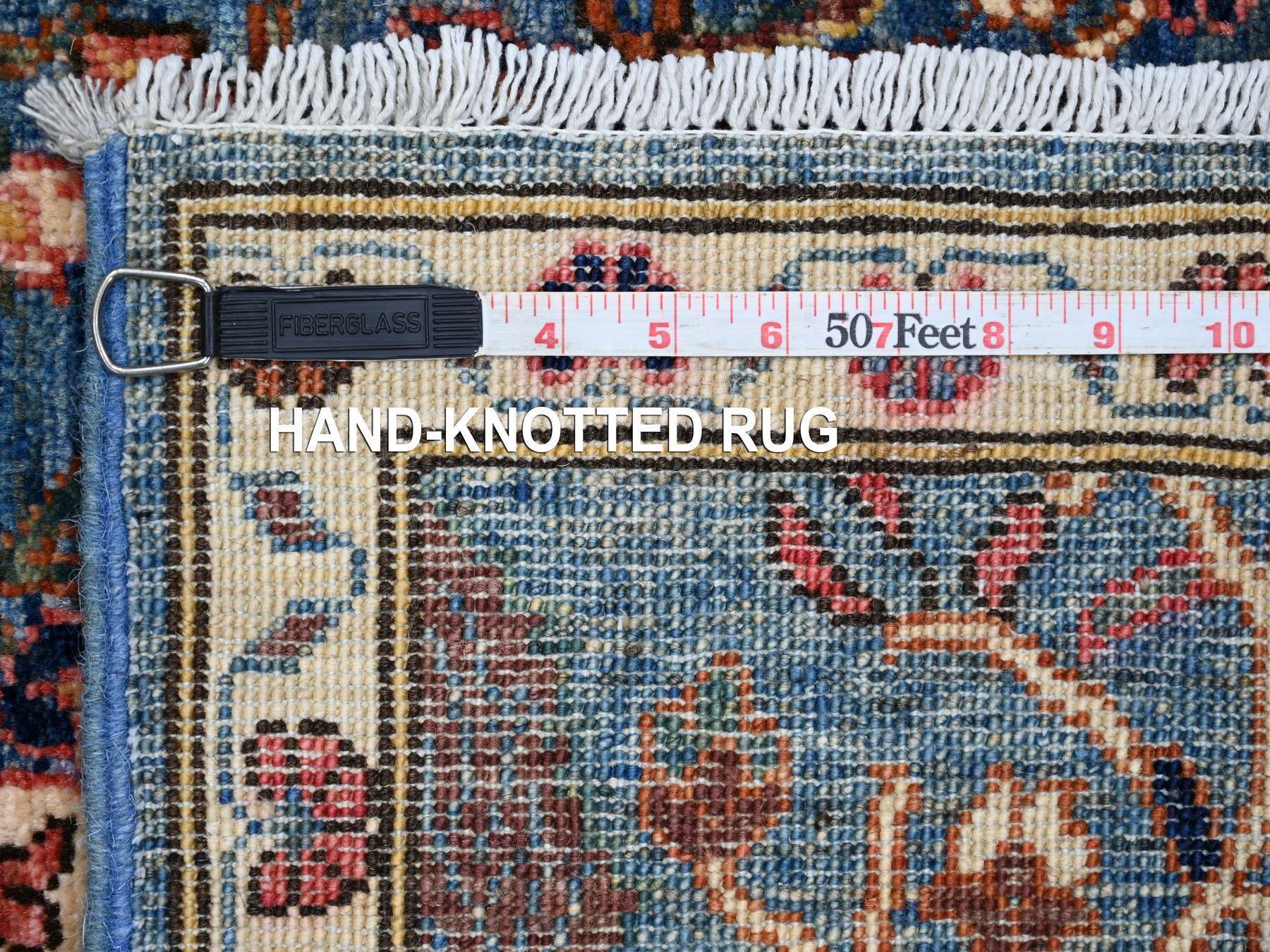 2'7"x13' Aegean Blue, Ethnic Tribal Cypress Tree Design, Aryana Collection, Hand Knotted, High Mountain Wool, Soft Pile, Vegetable Dyes, Densely Woven, Runner, Oriental Rug HR21330 - Image 6