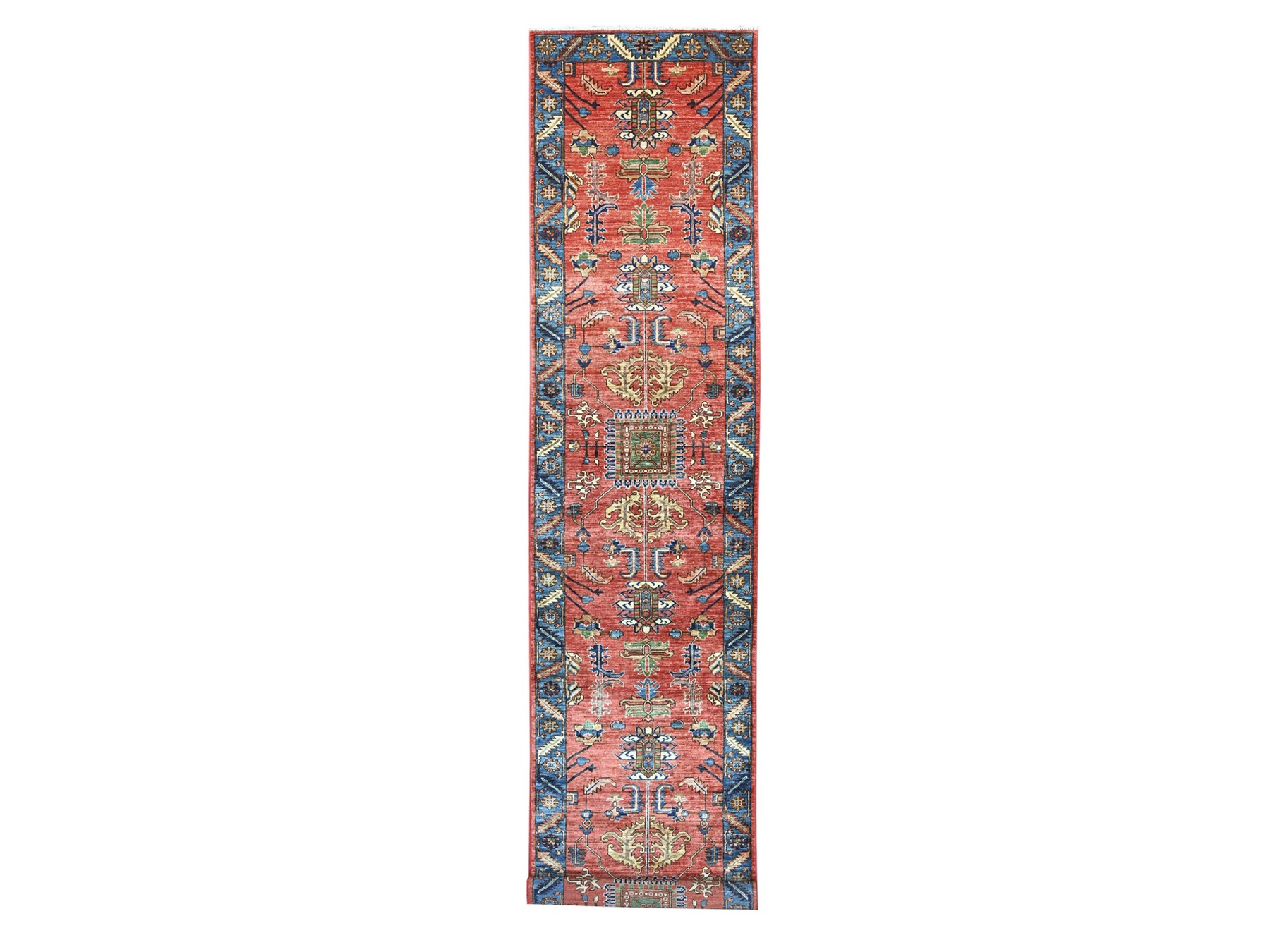 3'2"x15'6" Savvy Red, Aryana Collection, Heriz Design, Hand Knotted, High Mountain Wool, Soft Pile, Vegetable Dyes, Densely Woven, XL Runner, Oriental Rug HR21374