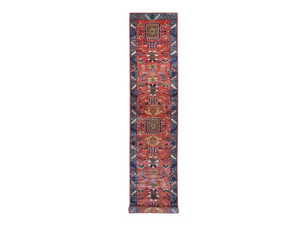 3'x17'5" Savvy Red, Aryana Collection, Heriz All Over Design, Hand Knotted, High Mountain Wool, Soft Pile, Vegetable Dyes, Densely Woven, XL Runner, Oriental Rug HR21434