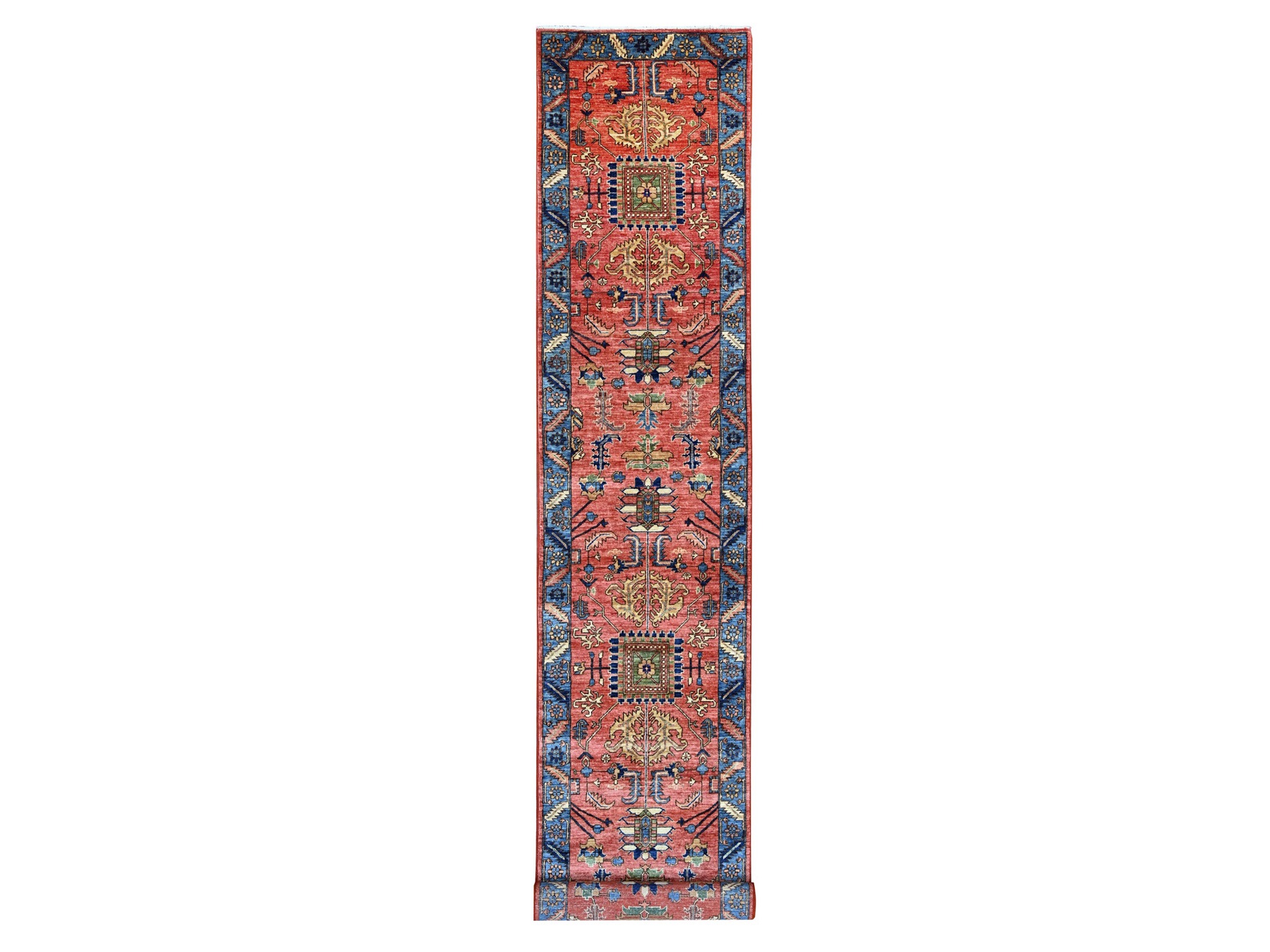 3'x19'1" Savvy Red, Aryana Collection, Heriz All Over Design, Hand Knotted, High Mountain Wool, Soft Pile, Vegetable Dyes, Densely Woven, XL Runner, Oriental Rug HR21501
