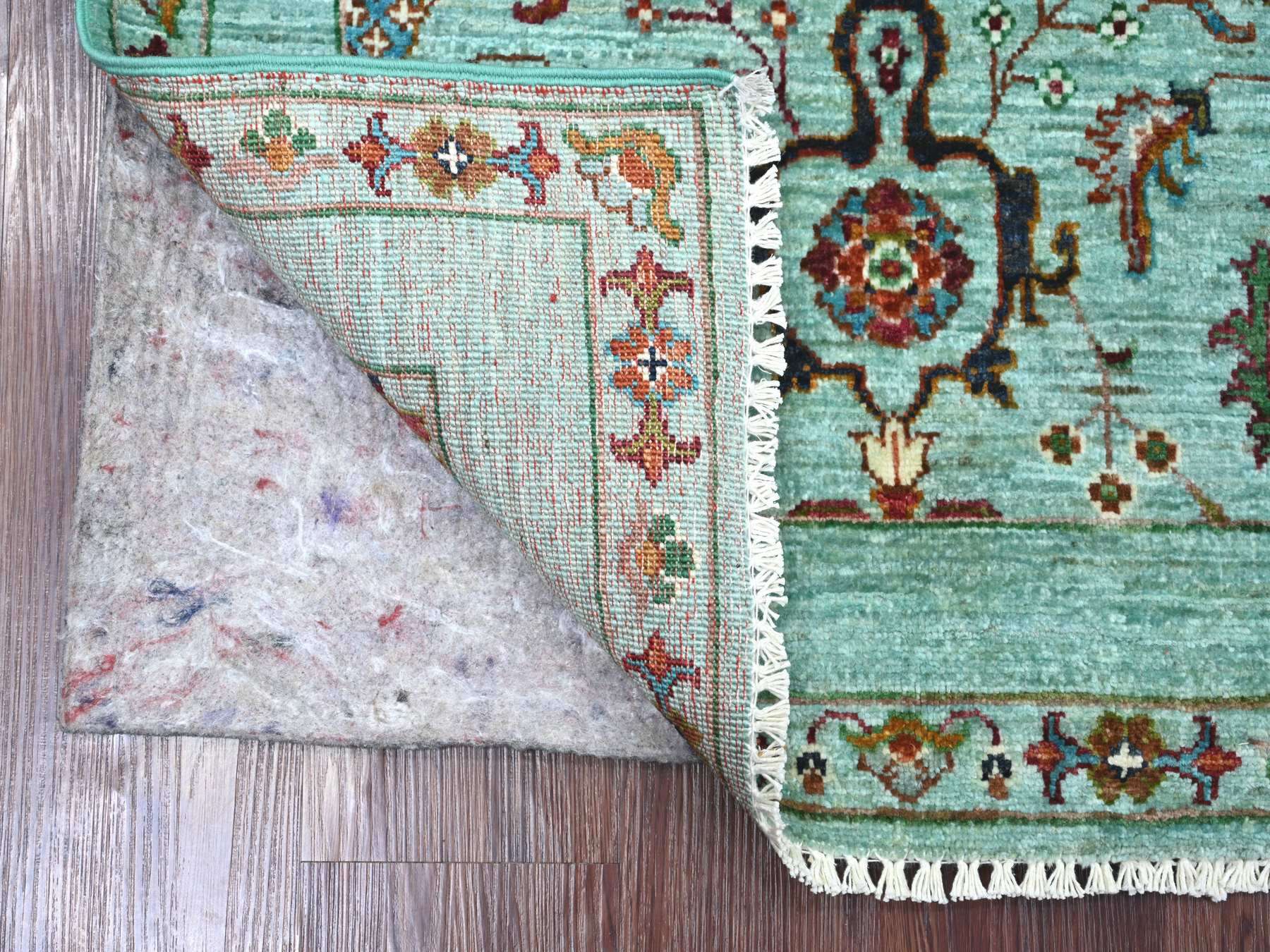 2'7"x4'2" Pistachio Green, Afghan Sultani with All Over Design, Hand Knotted, Denser Weave, Vegetable Dyes, Soft Wool, Sample, Mat, Oriental Rug HR21741 - Image 2