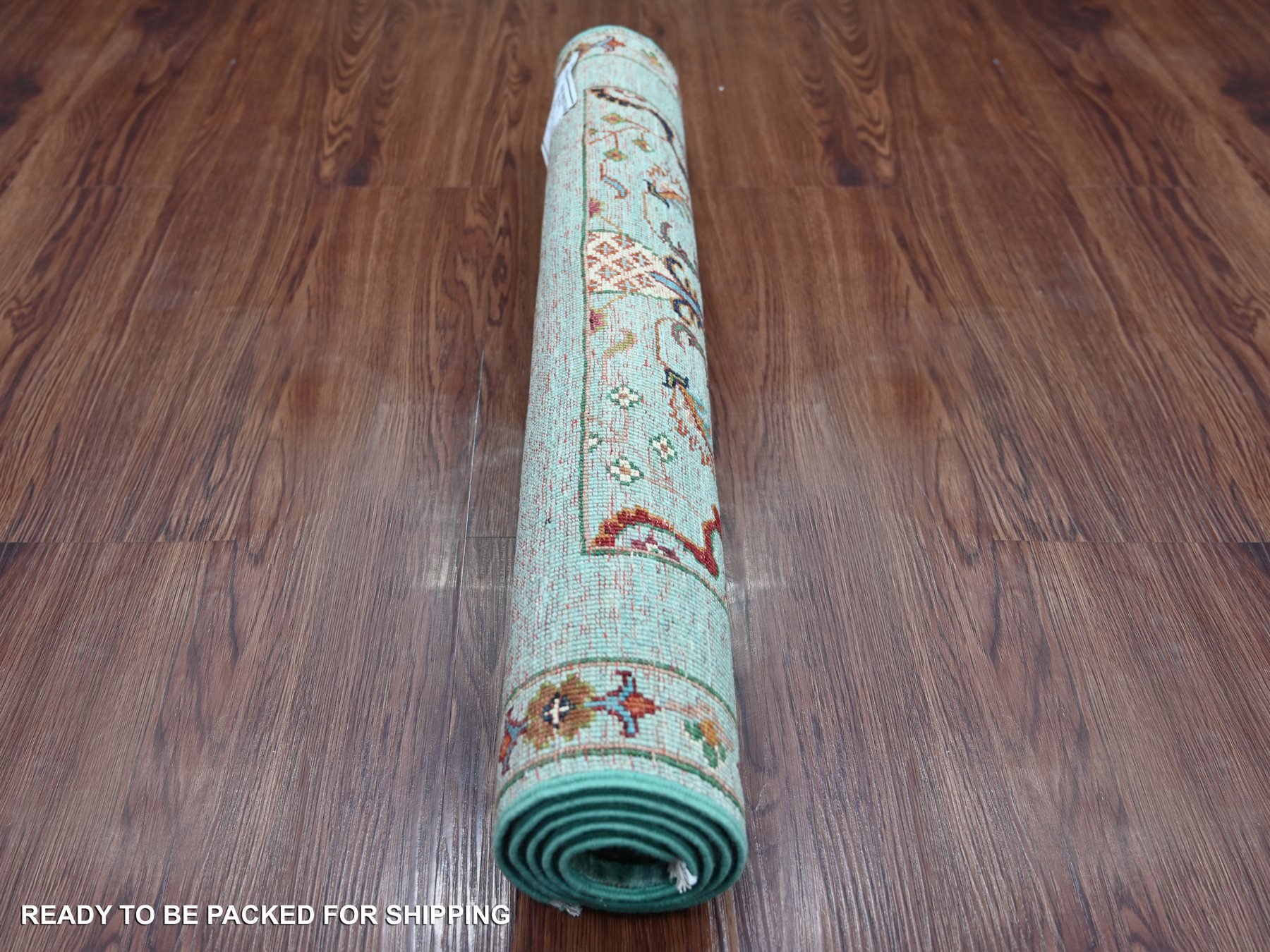 2'7"x4'2" Pistachio Green, Afghan Sultani with All Over Design, Hand Knotted, Denser Weave, Vegetable Dyes, Soft Wool, Sample, Mat, Oriental Rug HR21741 - Image 4