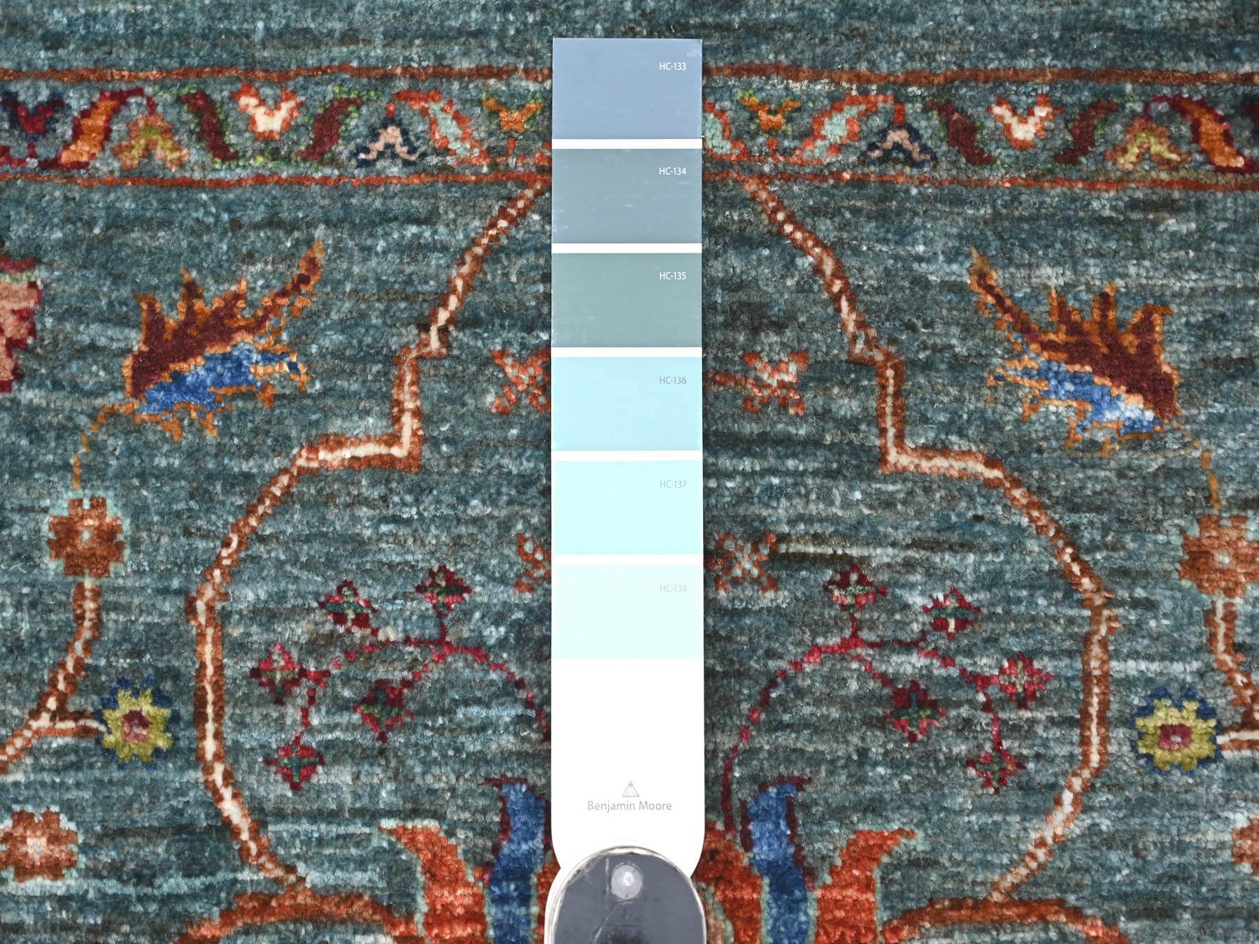 2'10"x4'3" Cerulean Blue, Afghan Sultani with All Over Design, Hand Knotted, Denser Weave, Vegetable Dyes, Soft Wool, Sample, Mat, Oriental Rug HR21819 - Image 3