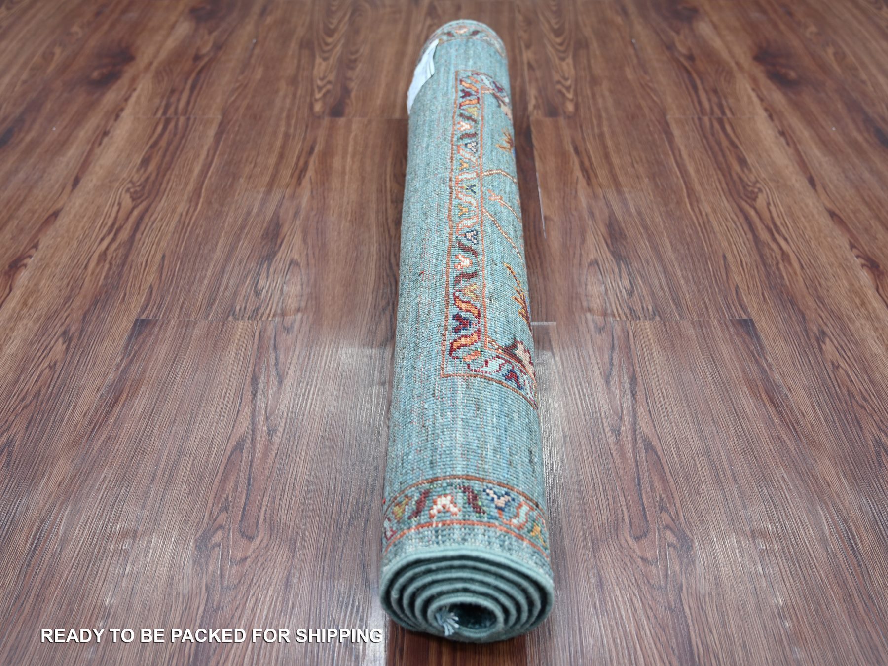 2'10"x4'3" Cerulean Blue, Afghan Sultani with All Over Design, Hand Knotted, Denser Weave, Vegetable Dyes, Soft Wool, Sample, Mat, Oriental Rug HR21819 - Image 4