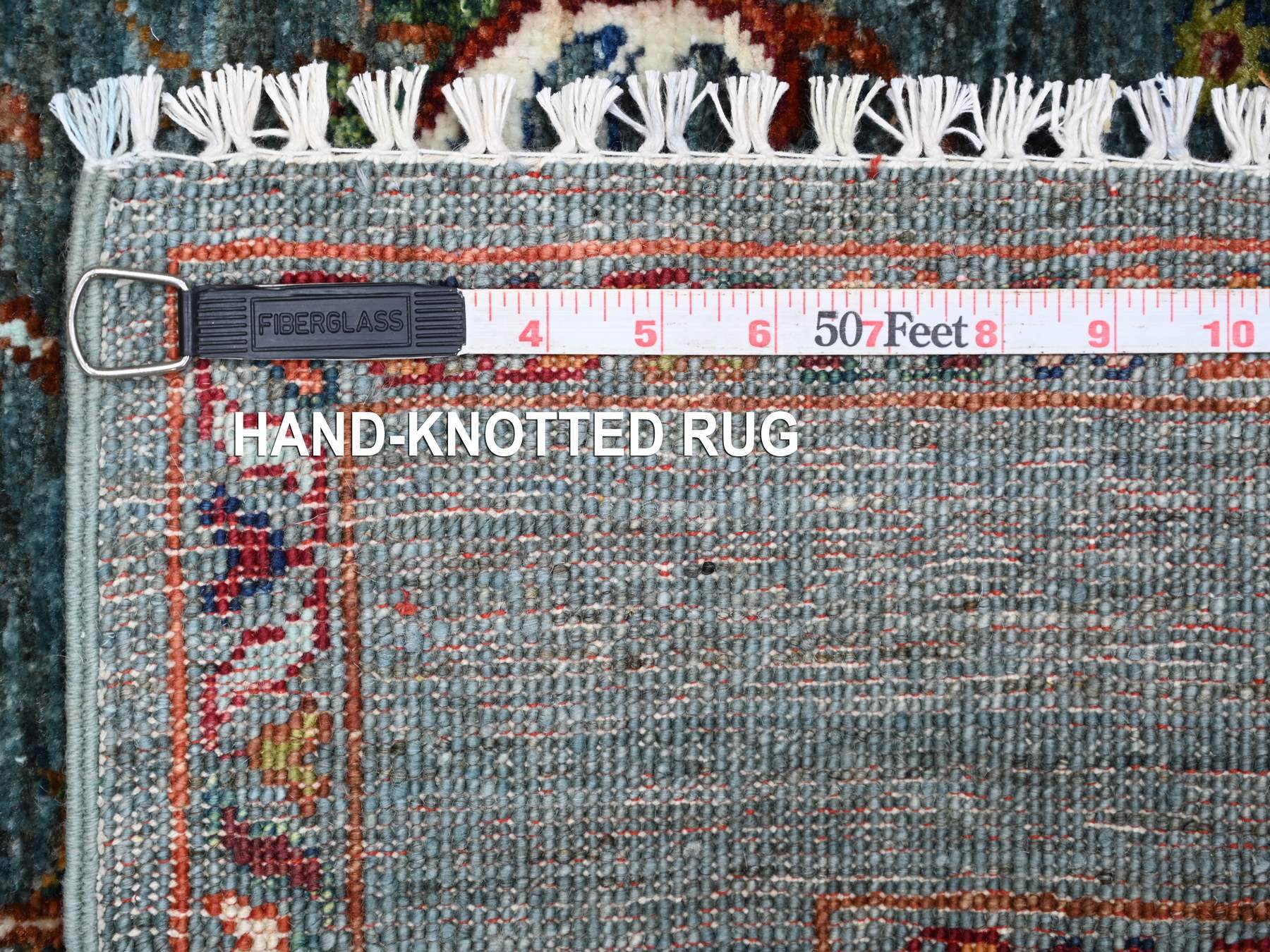 2'10"x4'3" Cerulean Blue, Afghan Sultani with All Over Design, Hand Knotted, Denser Weave, Vegetable Dyes, Soft Wool, Sample, Mat, Oriental Rug HR21819 - Image 6