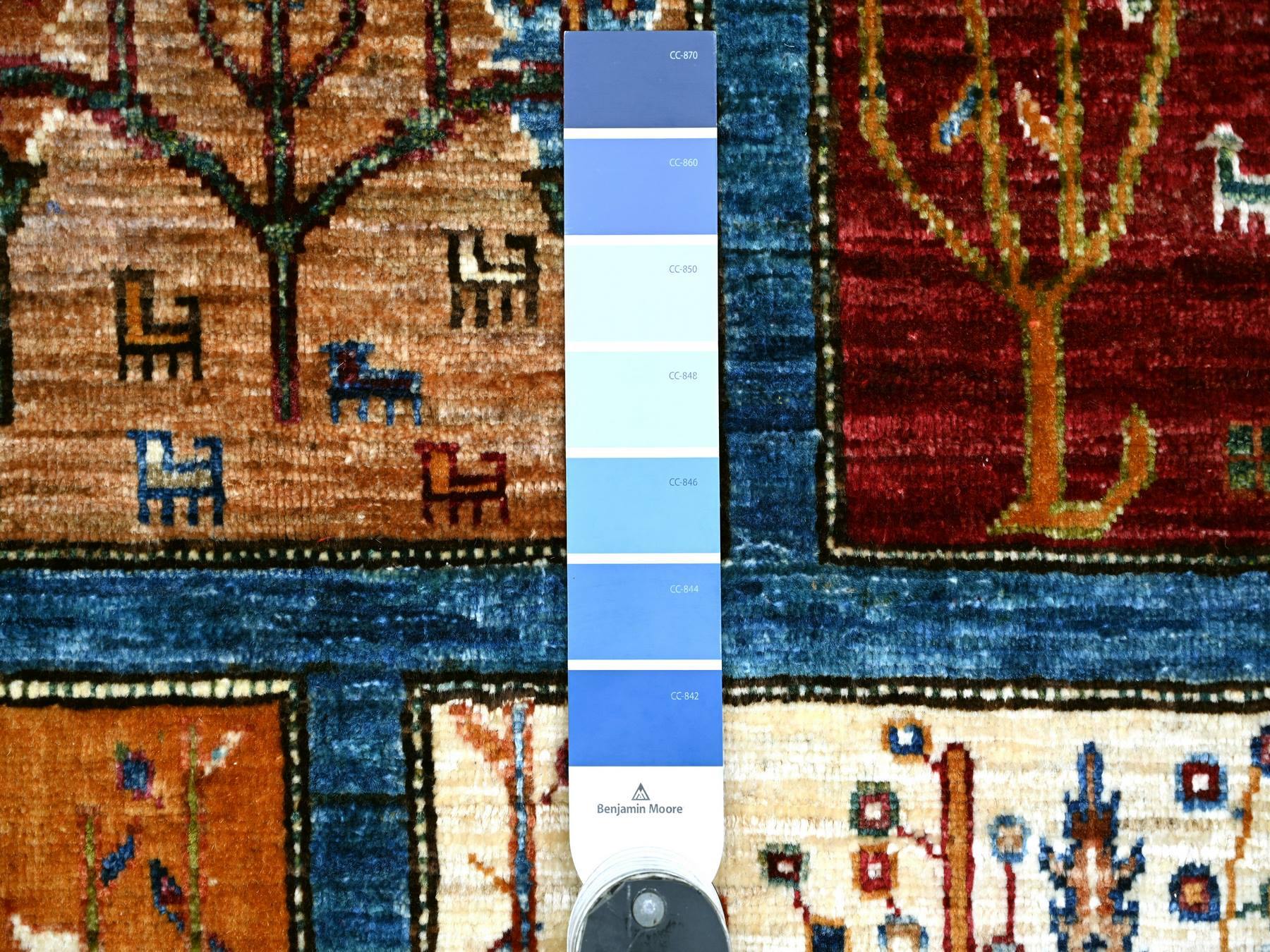 3'3"x5' Bayern Blue, Compartment Garden Design with Cypress Trees, Small Animal Figurines, Densely Woven, Hand Knotted, Soft Wool, Oriental Rug HR21977 - Image 3