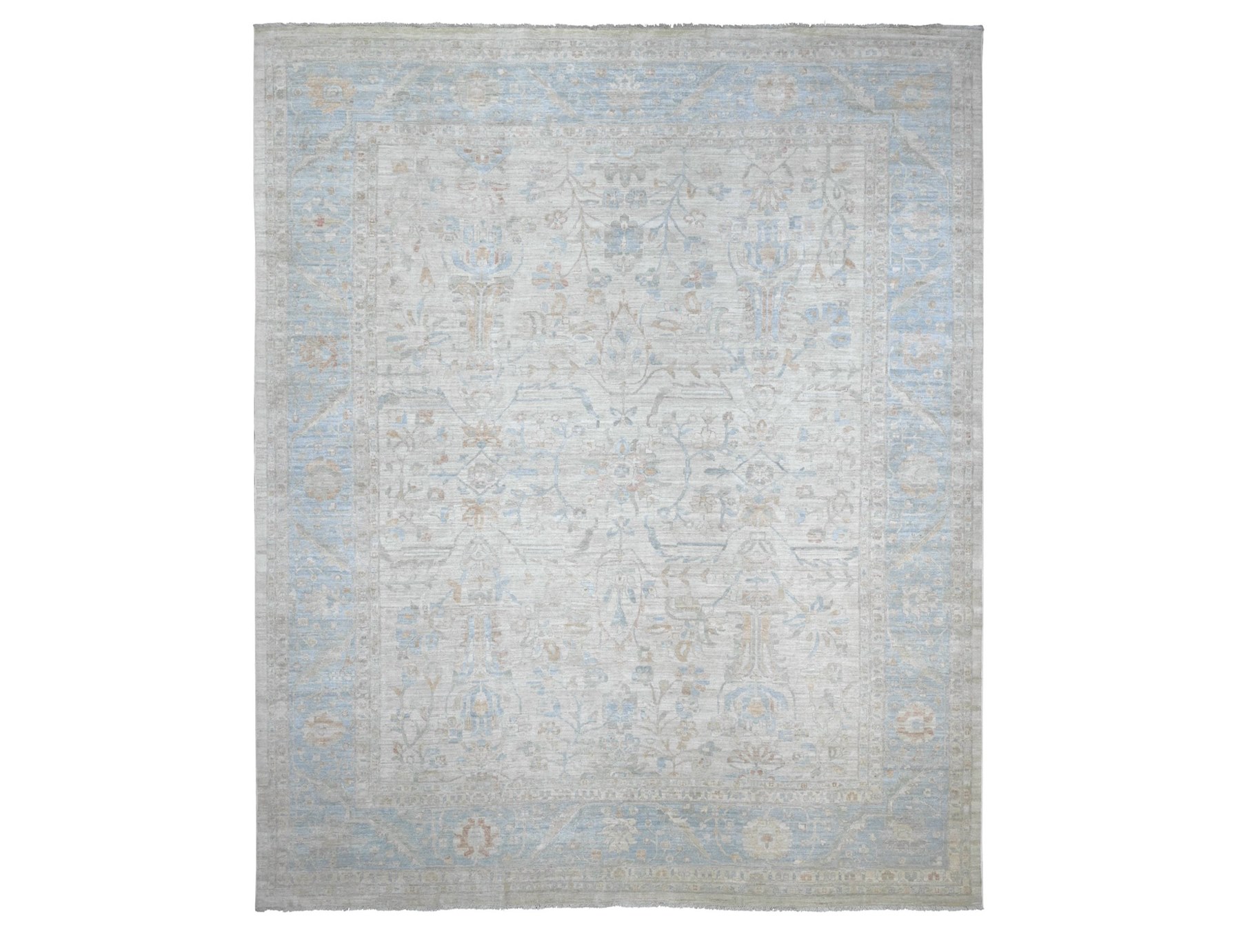 11'9"x14' Light Gray, Mahal All Over Design, Shiny Wool, Hand Knotted, Denser Weave, Oriental Rug HR22130