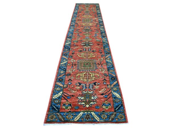 3'1"x15'4" Amber Orange, Aryana Collection, Heriz All Over Design, Hand Knotted, High Mountain Wool, Soft Pile, Vegetable Dyes, Densely Woven, XL Runner, Oriental Rug HR22318