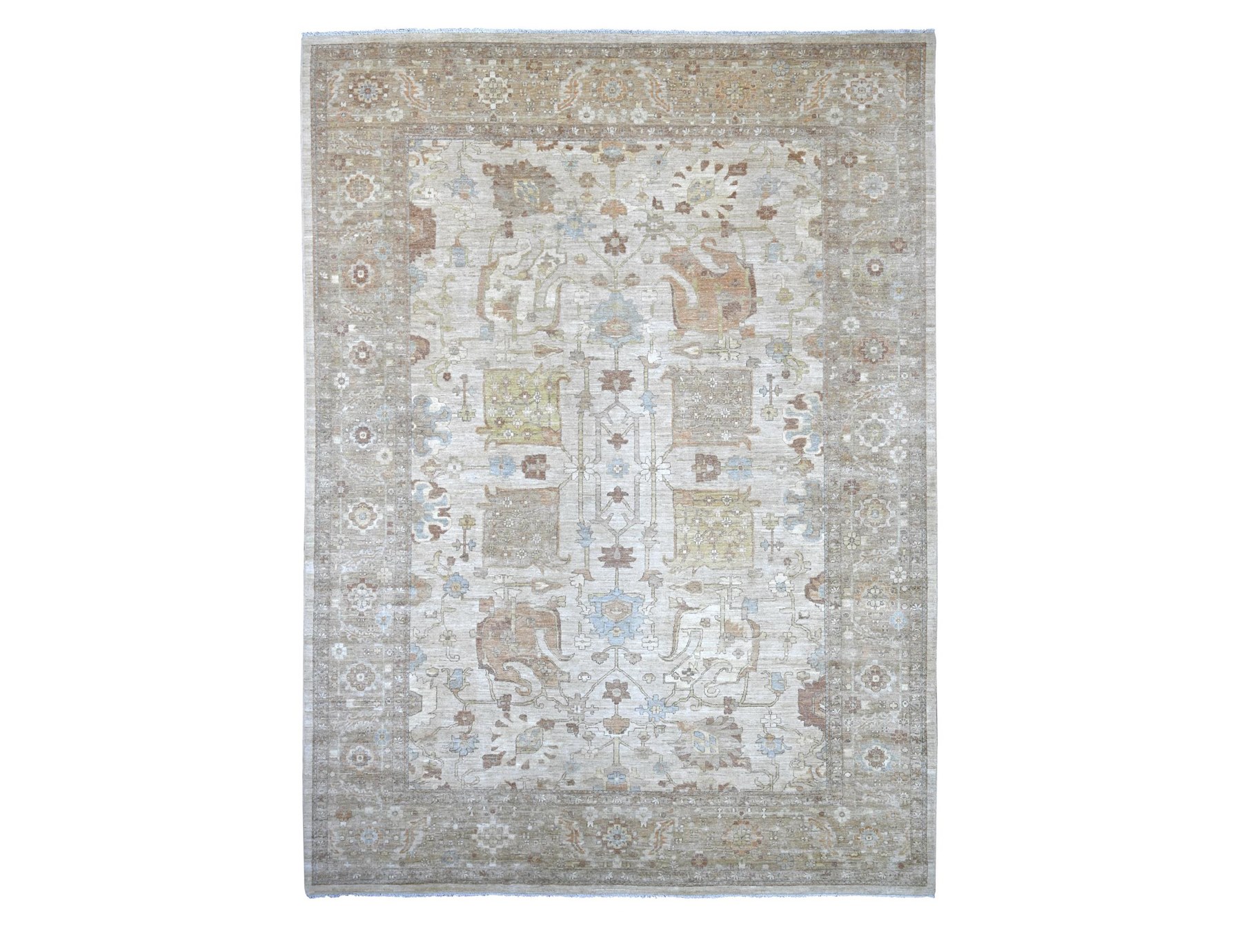 10'1"x13'10" Light Brown, Peshawar with All Over Design, Hand Knotted, High Mountain Wool, Denser Weave, Oriental Rug HR22349