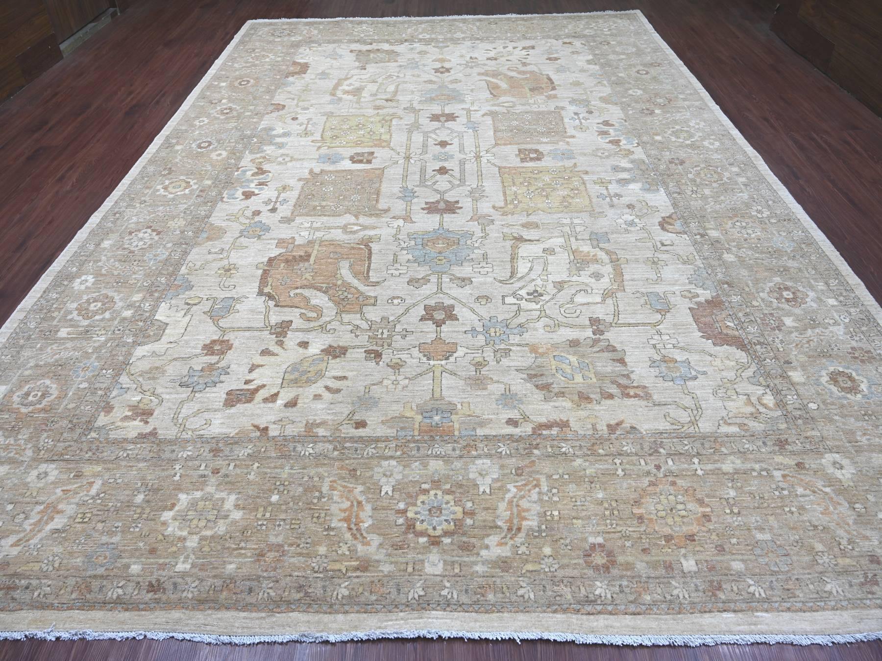 10'1"x13'10" Light Brown, Peshawar with All Over Design, Hand Knotted, High Mountain Wool, Denser Weave, Oriental Rug HR22349 - Image 2