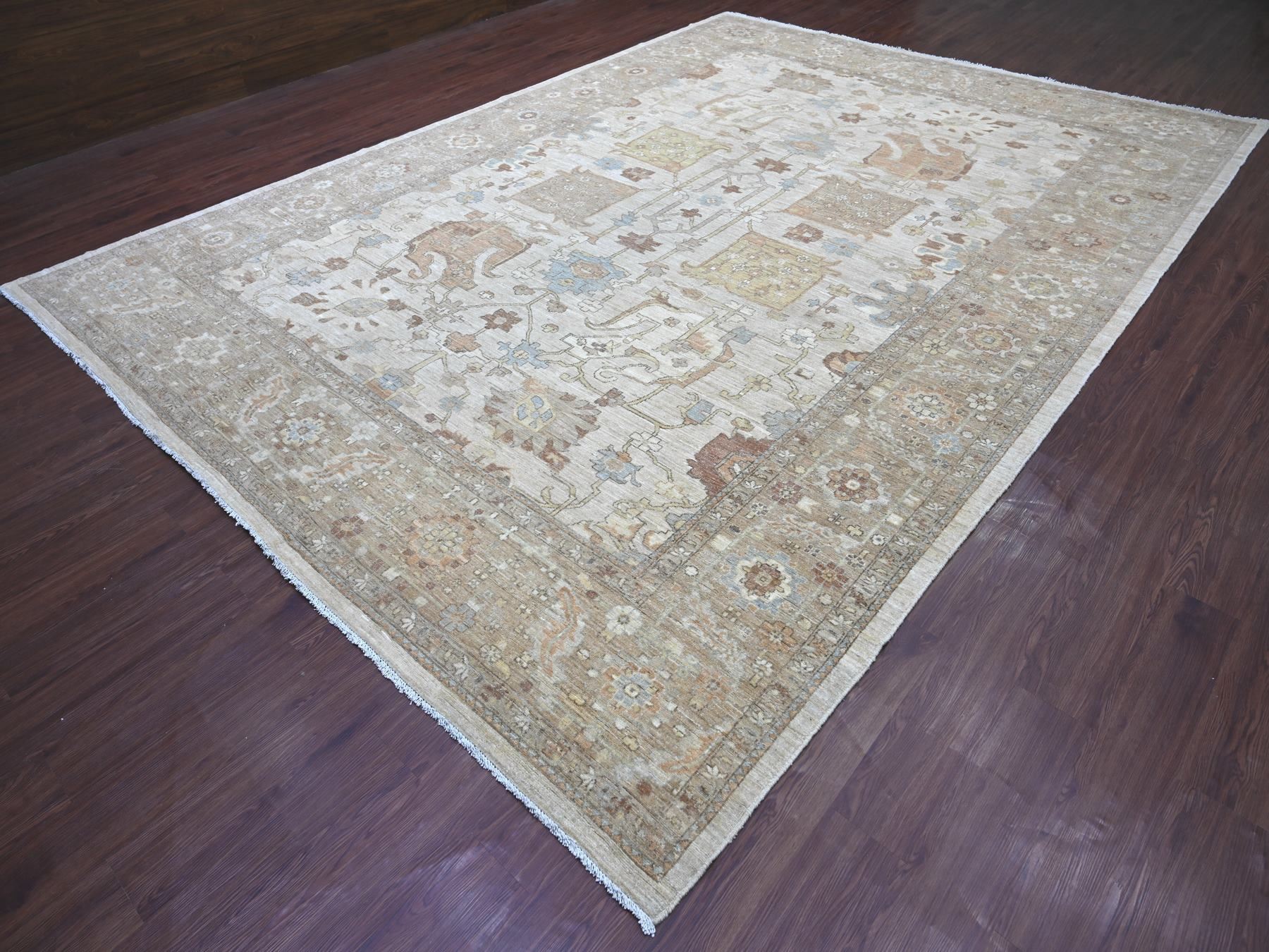 10'1"x13'10" Light Brown, Peshawar with All Over Design, Hand Knotted, High Mountain Wool, Denser Weave, Oriental Rug HR22349 - Image 3