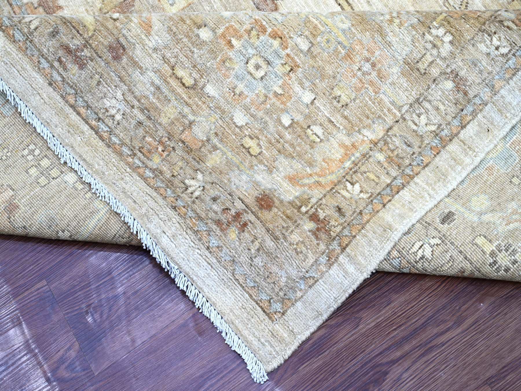 10'1"x13'10" Light Brown, Peshawar with All Over Design, Hand Knotted, High Mountain Wool, Denser Weave, Oriental Rug HR22349 - Image 6