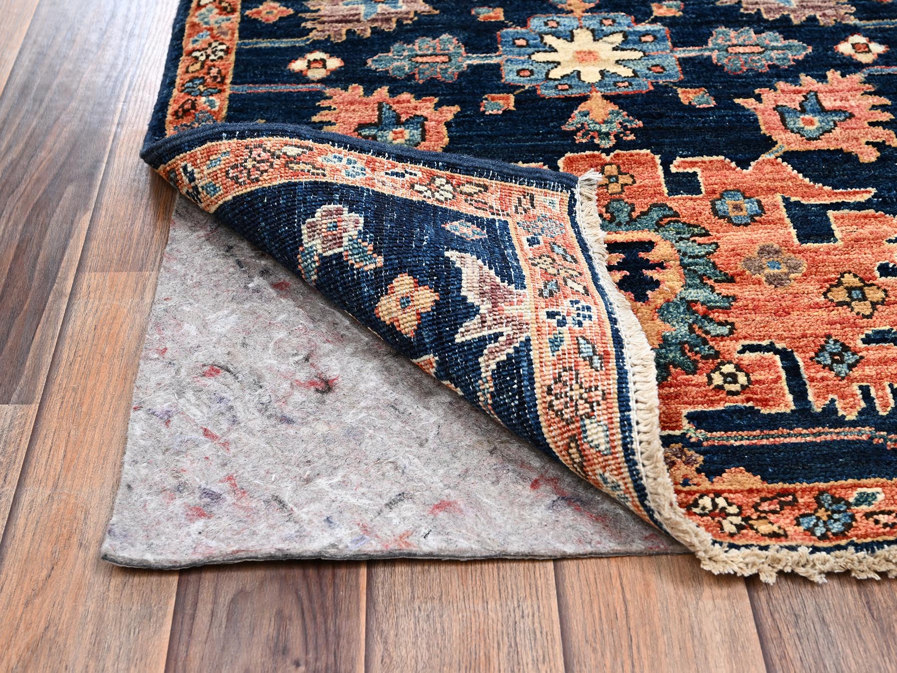2'2"x6'1" Midnight Blue, Heriz All Over Design, Aryana Grade, Vegetable Dyes, Soft Pile, Hand Knotted, High Mountain Wool, Densely Woven, Narrow Runner, Oriental Rug HR2434 - Image 3