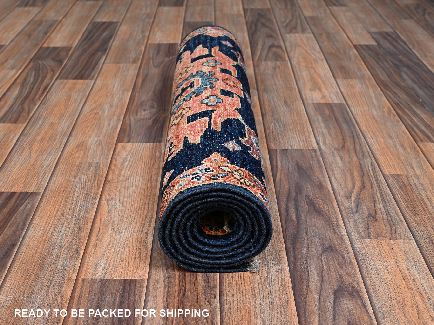 2'2"x6'1" Midnight Blue, Heriz All Over Design, Aryana Grade, Vegetable Dyes, Soft Pile, Hand Knotted, High Mountain Wool, Densely Woven, Narrow Runner, Oriental Rug HR2434 - Image 5