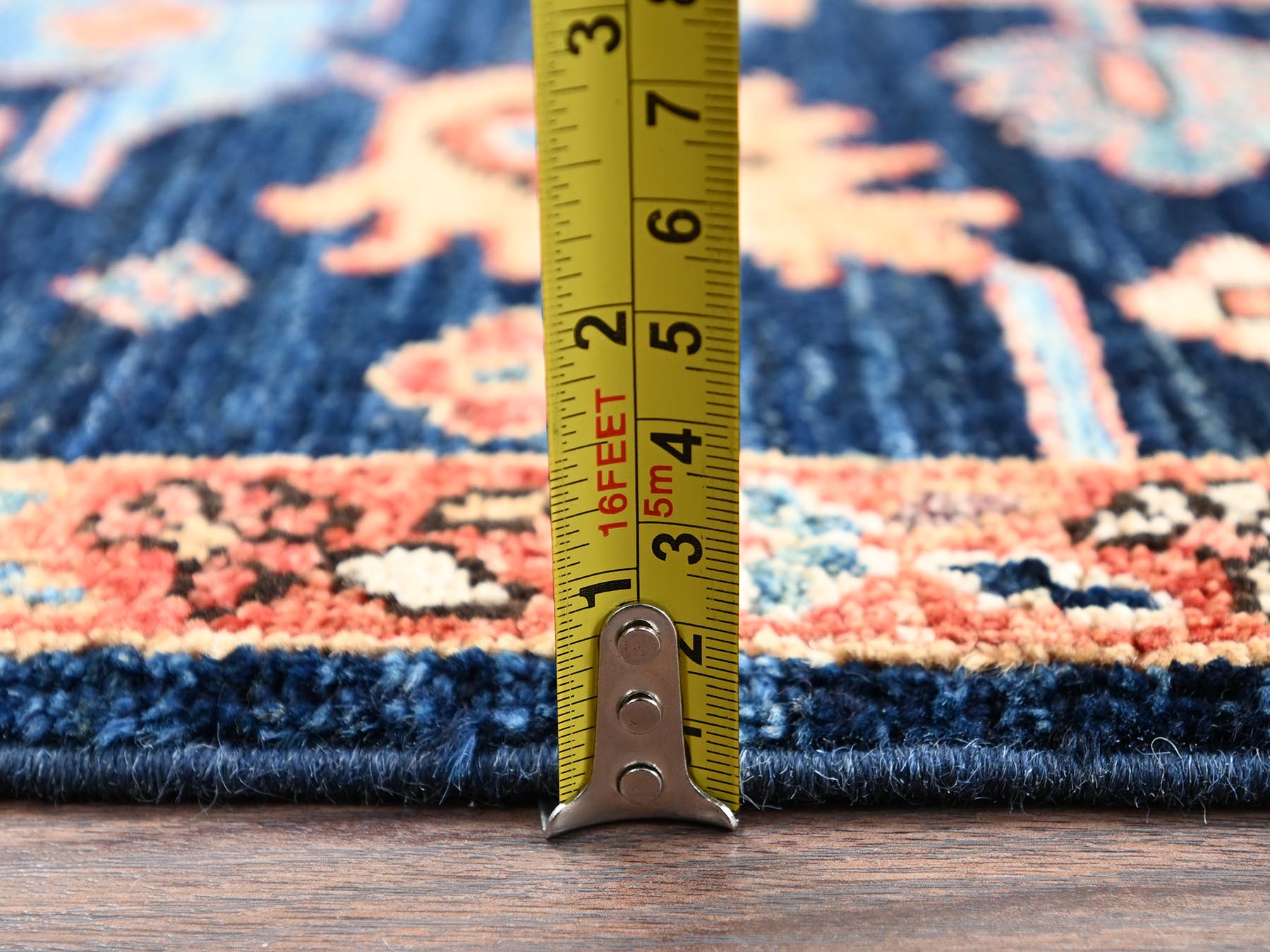 2'2"x6'1" Midnight Blue, Heriz All Over Design, Aryana Grade, Vegetable Dyes, Soft Pile, Hand Knotted, High Mountain Wool, Densely Woven, Narrow Runner, Oriental Rug HR2434 - Image 6