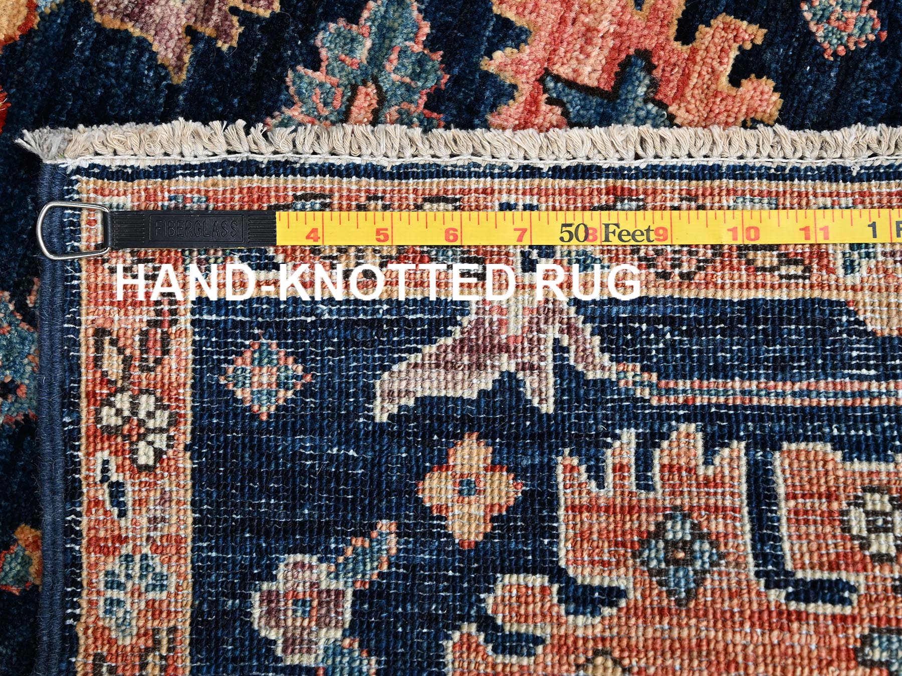 2'2"x6'1" Midnight Blue, Heriz All Over Design, Aryana Grade, Vegetable Dyes, Soft Pile, Hand Knotted, High Mountain Wool, Densely Woven, Narrow Runner, Oriental Rug HR2434 - Image 7