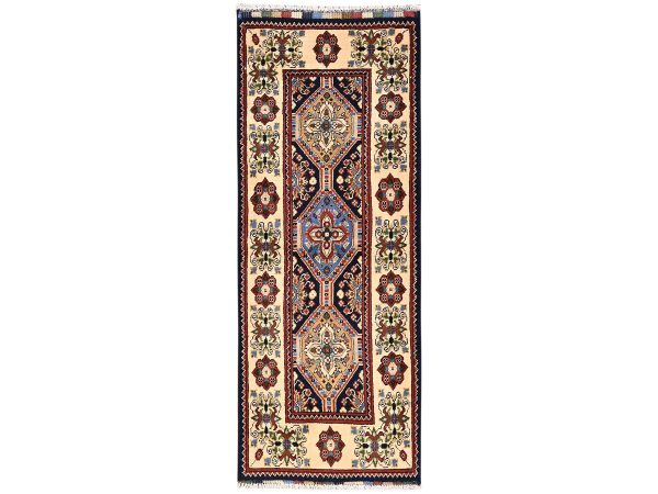 2'1"x5'5" Midnight Blue, Afghan Khalmohdi with Geometric Pattern, Hand Knotted, Natural Wool, Thick and Soft, Short & Narrow Runner, Oriental Rug HR2464