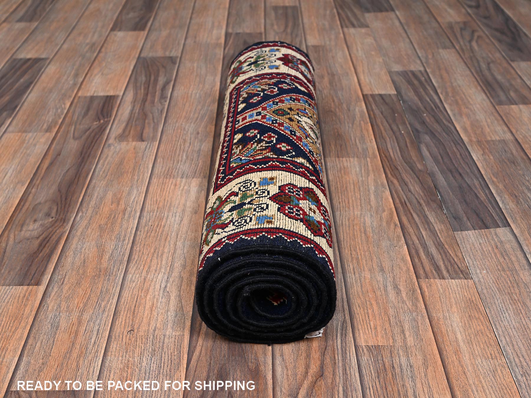 2'1"x5'5" Midnight Blue, Afghan Khalmohdi with Geometric Pattern, Hand Knotted, Natural Wool, Thick and Soft, Short & Narrow Runner, Oriental Rug HR2464 - Image 5