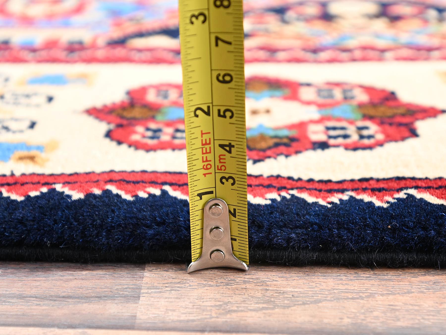 2'1"x5'5" Midnight Blue, Afghan Khalmohdi with Geometric Pattern, Hand Knotted, Natural Wool, Thick and Soft, Short & Narrow Runner, Oriental Rug HR2464 - Image 6