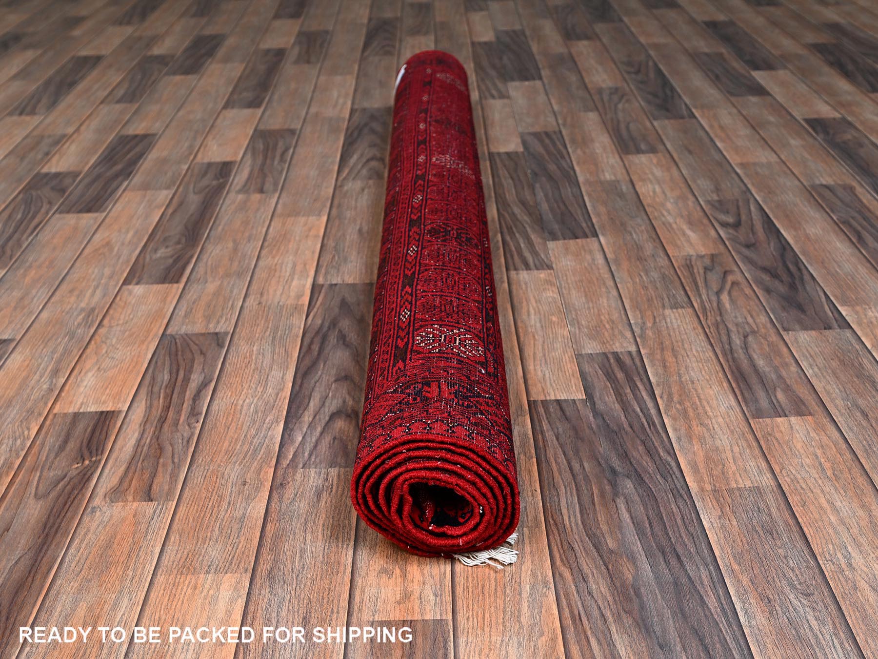 5'2"x6'5" Scarlet Red, Afghan Khamyab with Khoja Roshni Bokara Small Repetitive Design, Hand Knotted, Soft and Velvety Wool, Oriental Rug HR2476 - Image 5