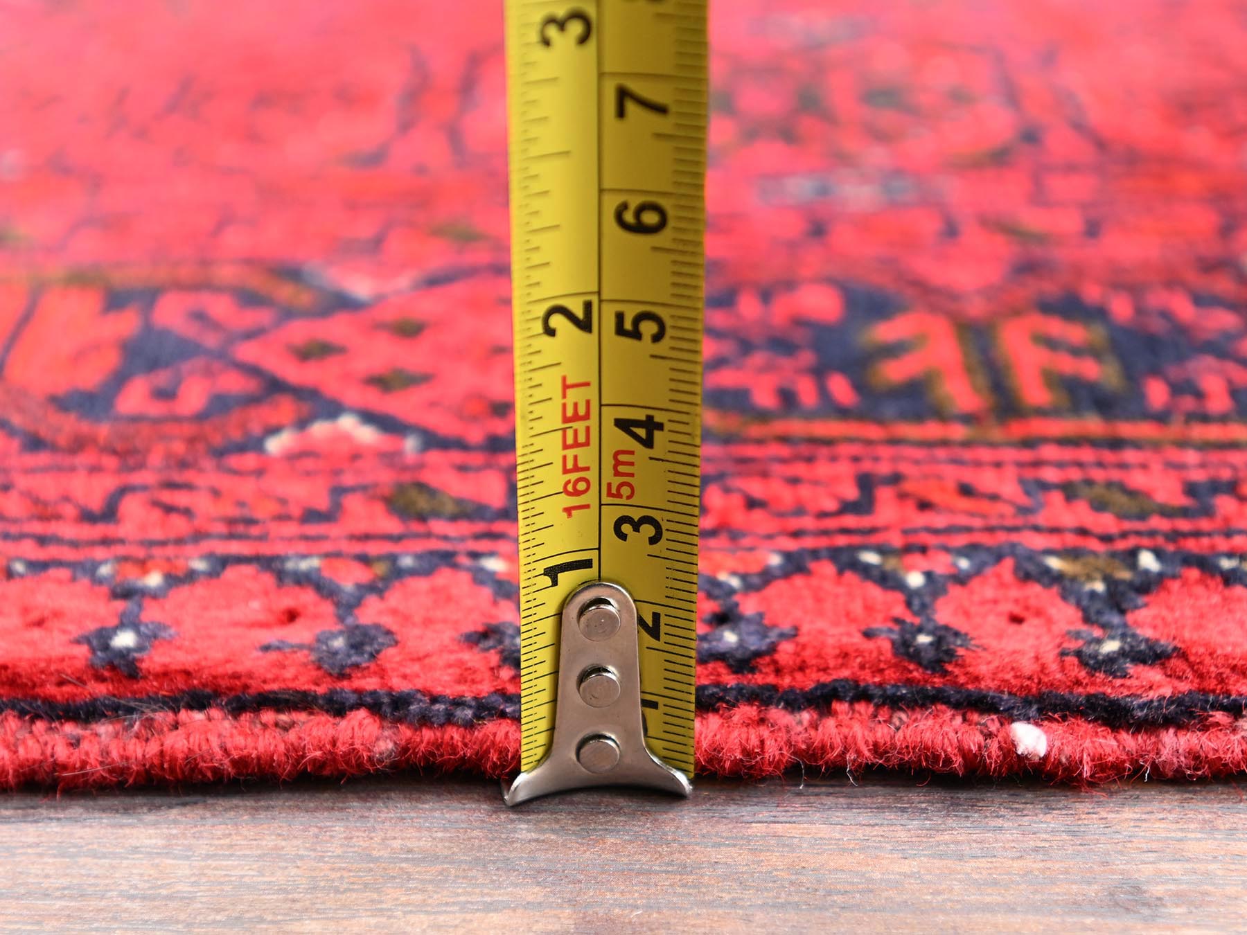 5'2"x6'5" Scarlet Red, Afghan Khamyab with Khoja Roshni Bokara Small Repetitive Design, Hand Knotted, Soft and Velvety Wool, Oriental Rug HR2476 - Image 6