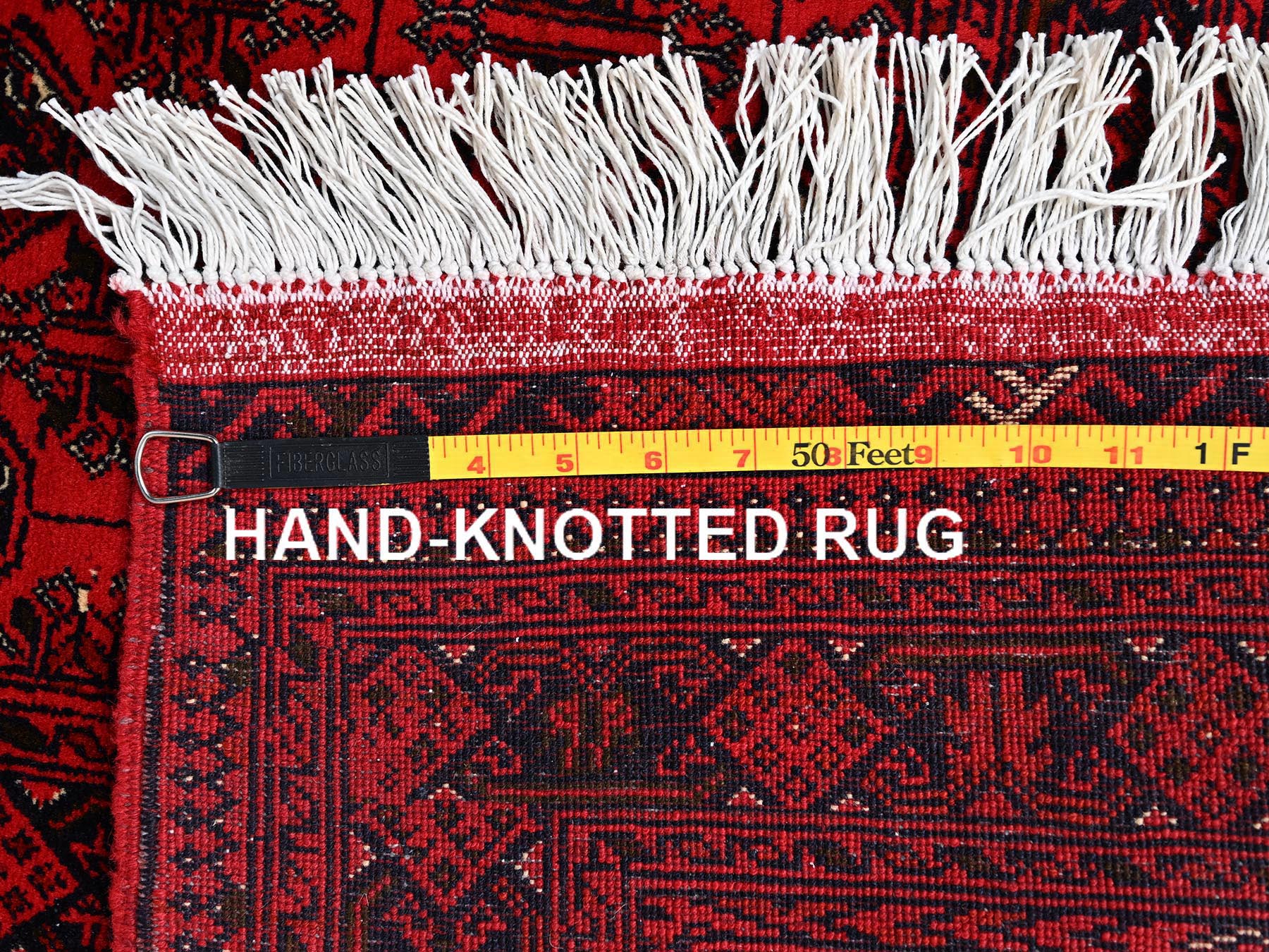 5'2"x6'5" Scarlet Red, Afghan Khamyab with Khoja Roshni Bokara Small Repetitive Design, Hand Knotted, Soft and Velvety Wool, Oriental Rug HR2476 - Image 7