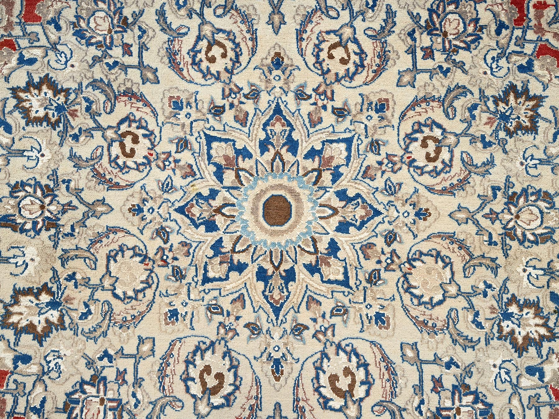 13'5"x19'4" Crimson Red, Vintage Persian Nain with Flower Medallion, Wool & Silk, Clean, Sides and Ends Professionally Secured, Hand Knotted, Extra Large, Oversized, Oriental Rug HR2533 - Image 9